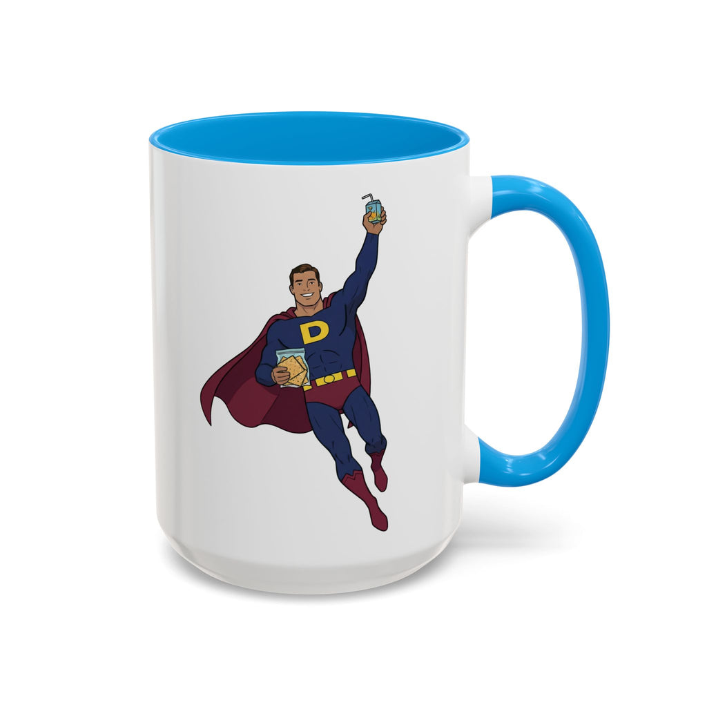 Real Super Heros Bring Snacks! Super D Hot Chocolate/Coffee Mug: 12 Colors 11oz/15oz Ceramic Mug, Superhero Dude, Dad or D initial "D"
