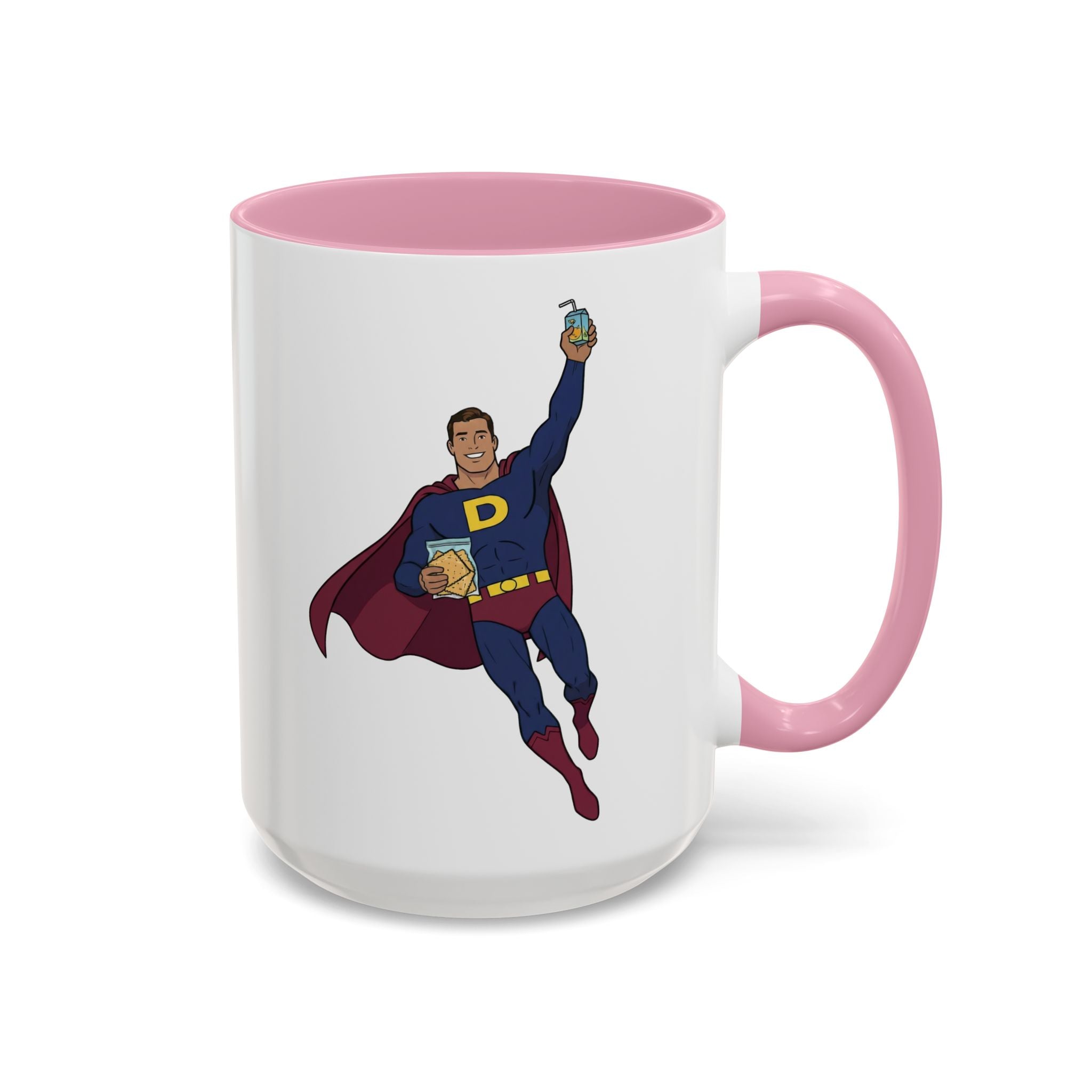 Real Super Heros Bring Snacks! Super D Hot Chocolate/Coffee Mug: 12 Colors 11oz/15oz Ceramic Mug, Superhero Dude, Dad or D initial "D"