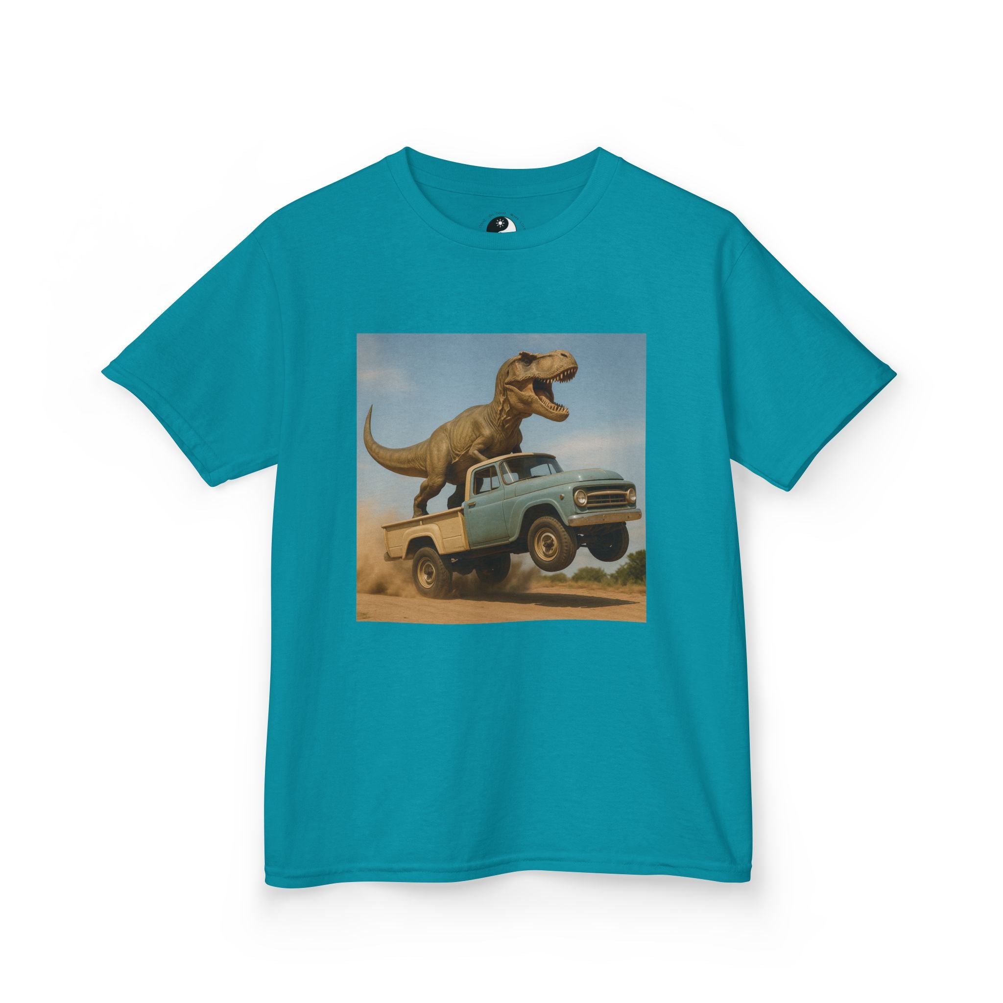 Kid's T-Rex Riding Vintage Pickup Adventure! Kid’s Dinosaur Truck T-shirt