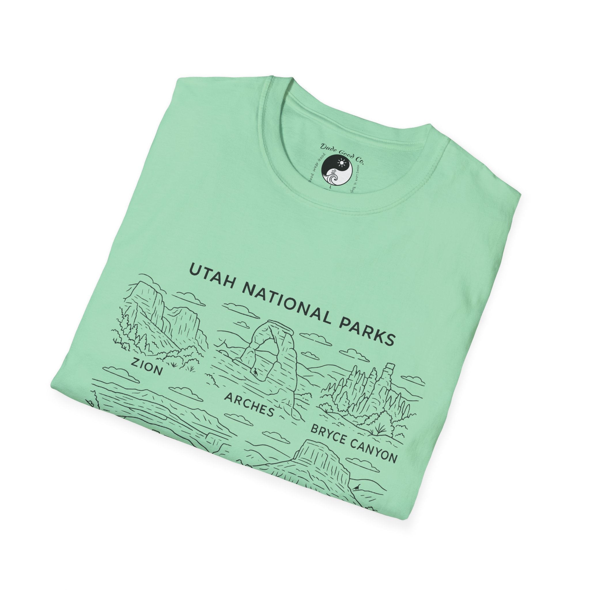 Utah Big 5 National Parks Tee--Teen/Adult Sizes S-5X:  Zion, Arches, Bryce Canyon, Canyonlands, Capitol Reef Line Art T-Shirt