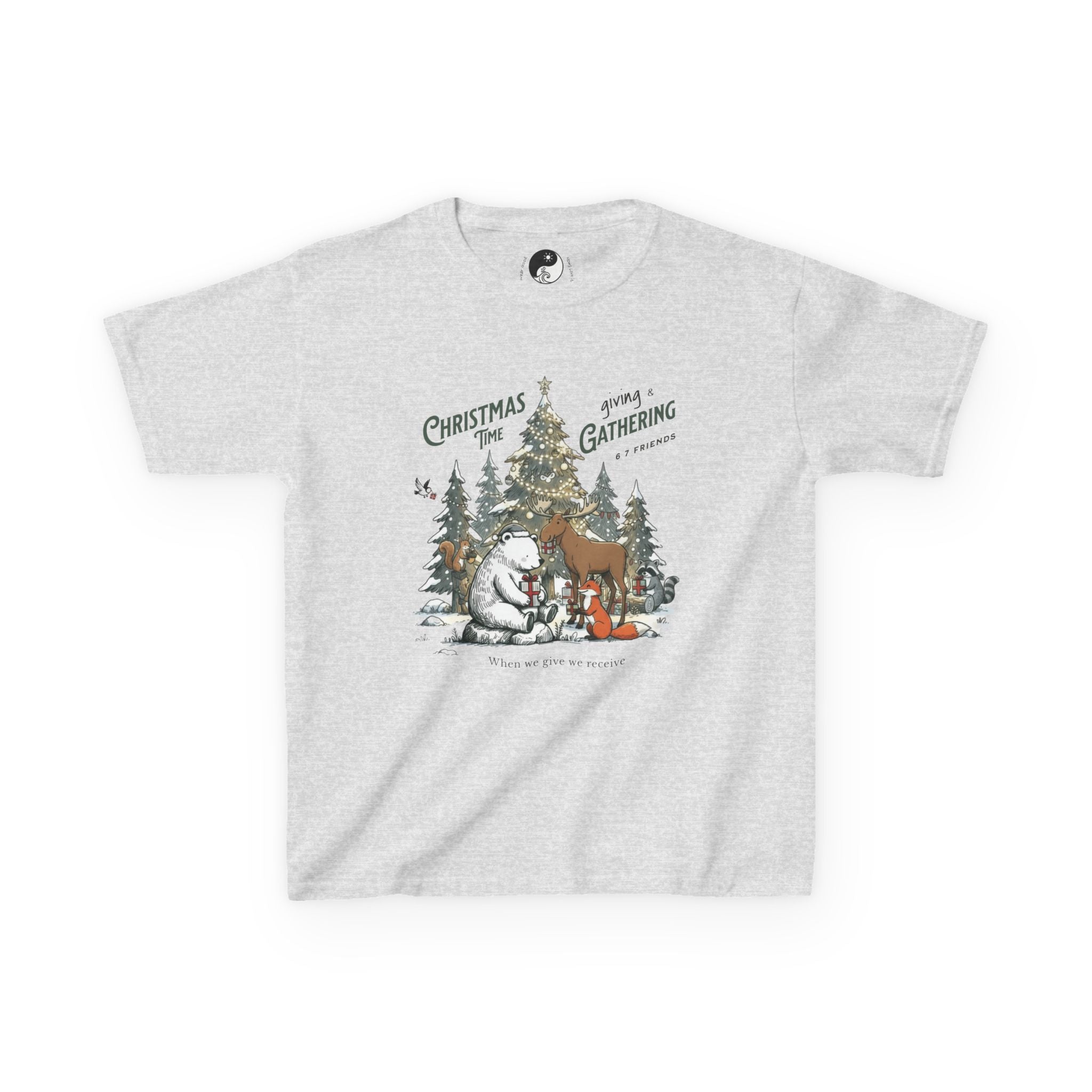 6 7 Woodland Friends Christmas Gift Gathering Kids T-shirt--Family Holiday Shirt