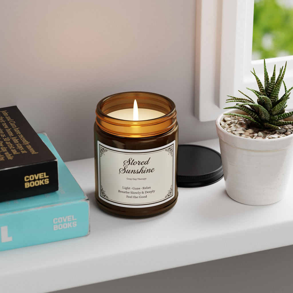 Gray Day "Sunshine" Therapy Soy Candle — Amber Jar (Relax, Breathe Slowly & Deeply)