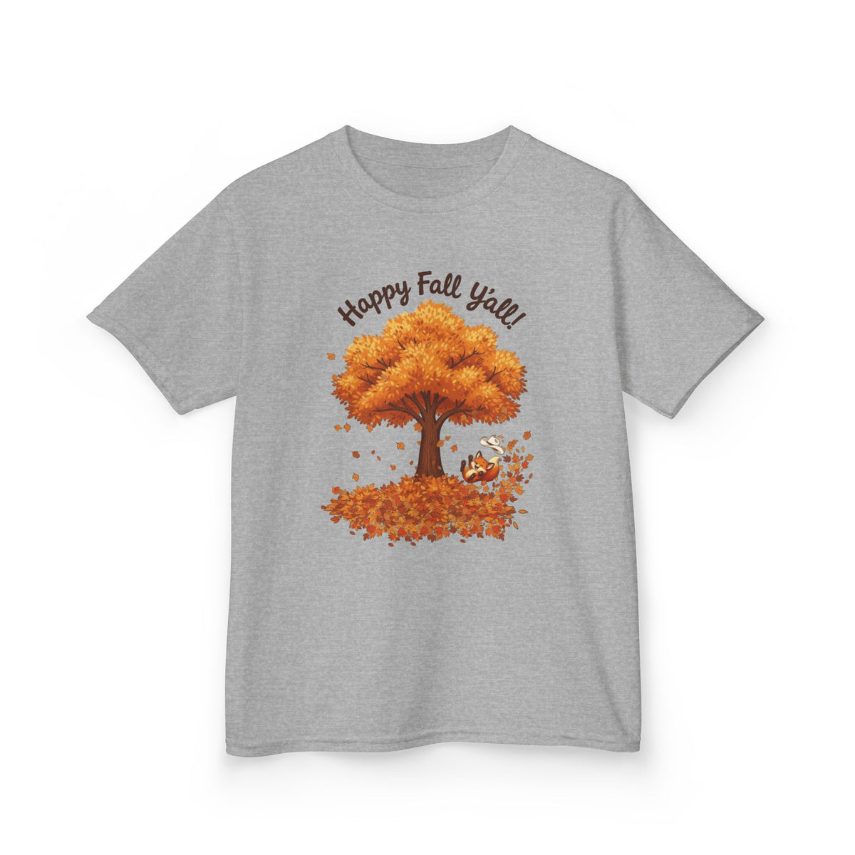 Kids Tee — "Happy Fall Y’all" Fox Autumn Tree & Leaves Shirt