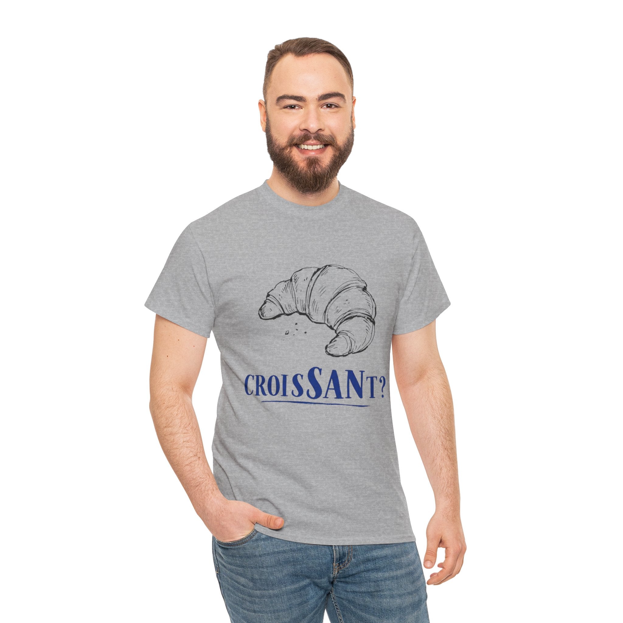 CroisSANt? Croissant Pun Graphic Tee – Funny French Bakery Gift Shirt for Adults & Teens 14 15 16 17 18 & up