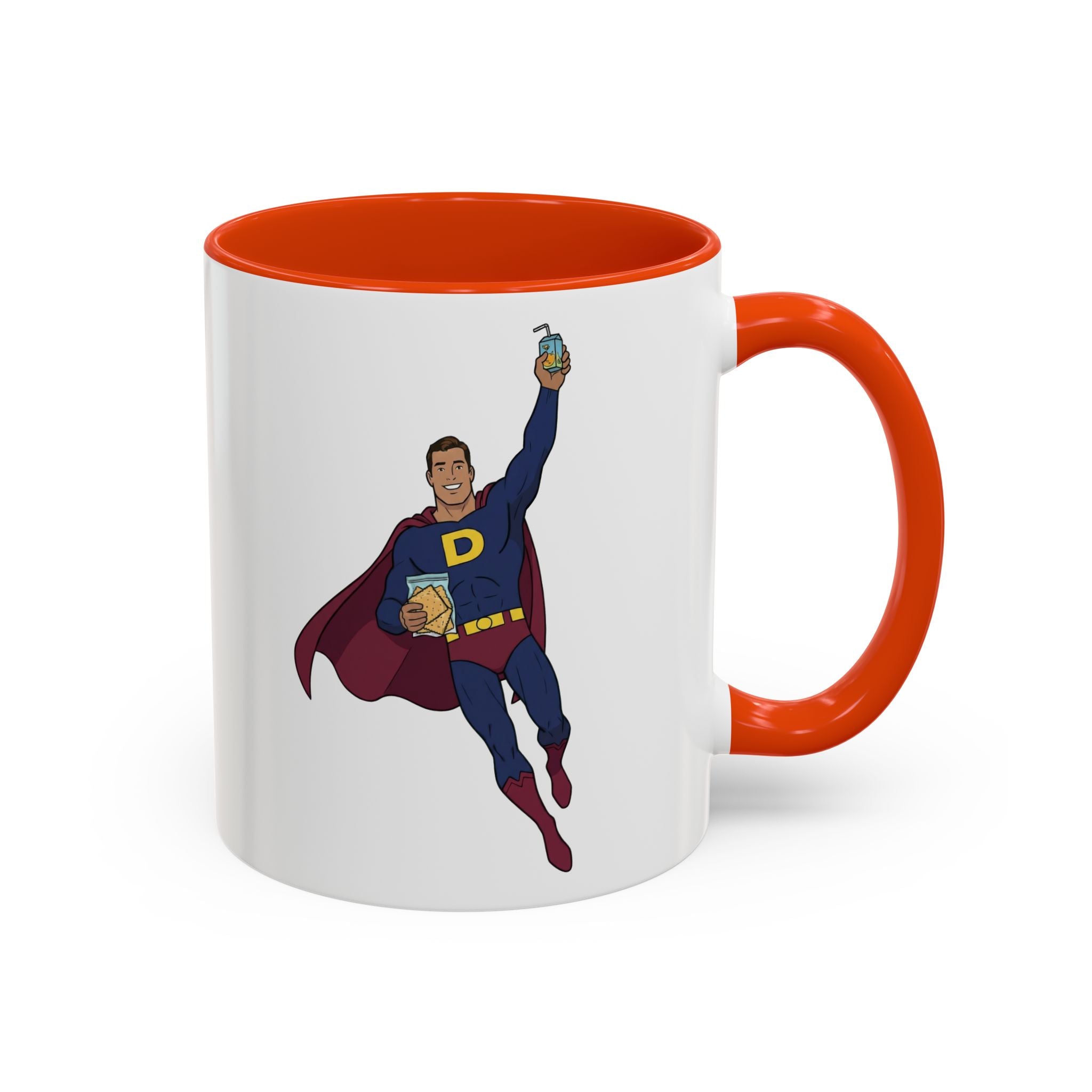 Real Super Heros Bring Snacks! Super D Hot Chocolate/Coffee Mug: 12 Colors 11oz/15oz Ceramic Mug, Superhero Dude, Dad or D initial "D"
