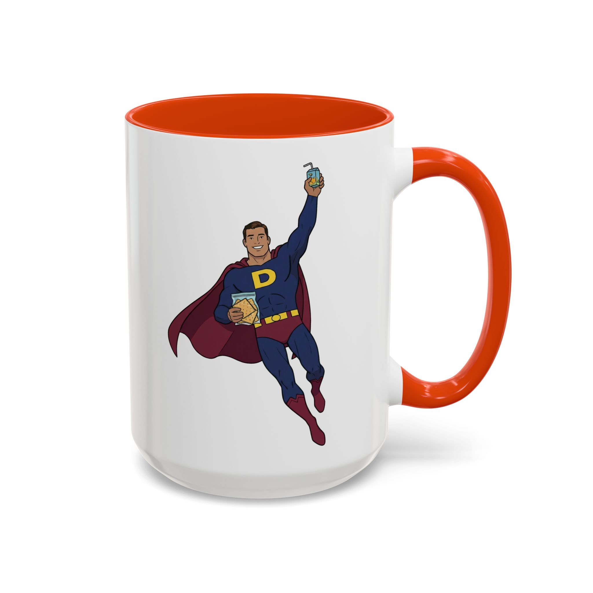 Real Super Heros Bring Snacks! Super D Hot Chocolate/Coffee Mug: 12 Colors 11oz/15oz Ceramic Mug, Superhero Dude, Dad or D initial "D"