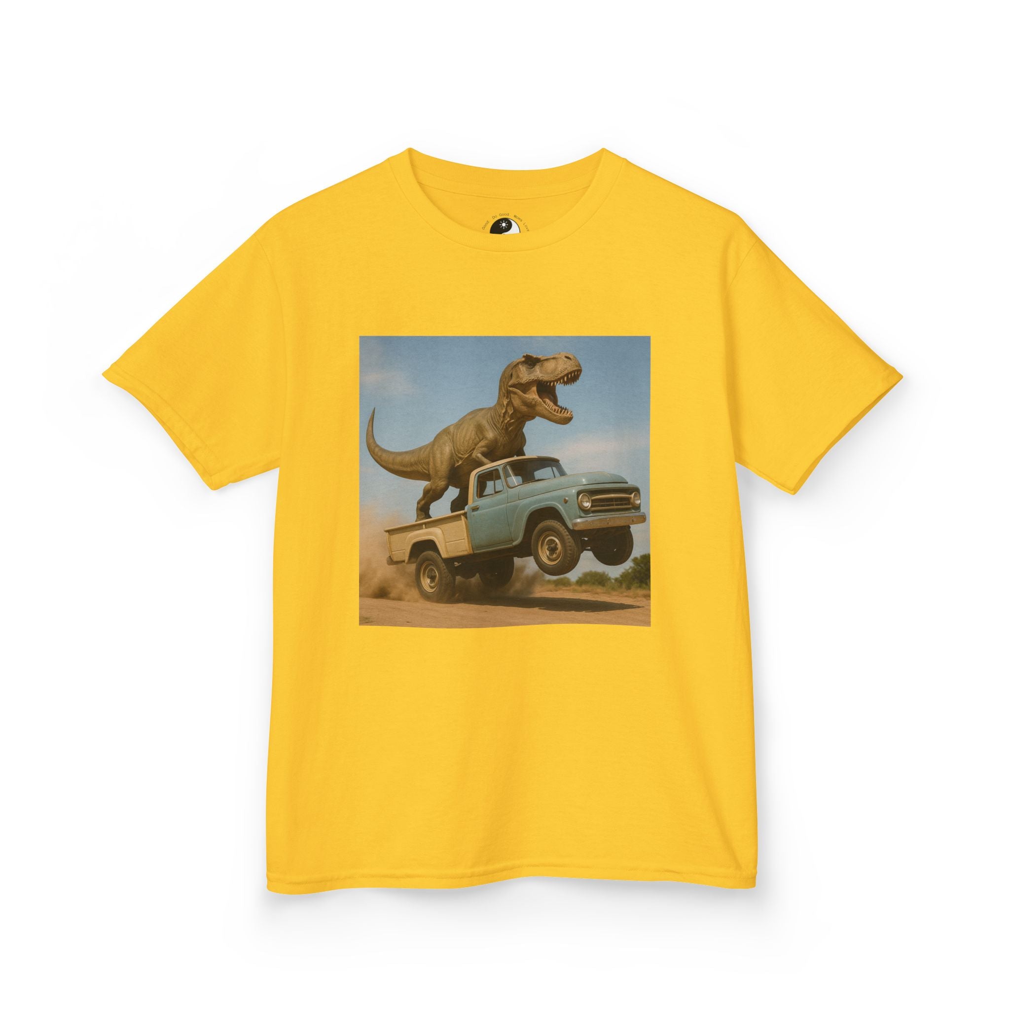 Kid's T-Rex Riding Vintage Pickup Adventure! Kid’s Dinosaur Truck T-shirt