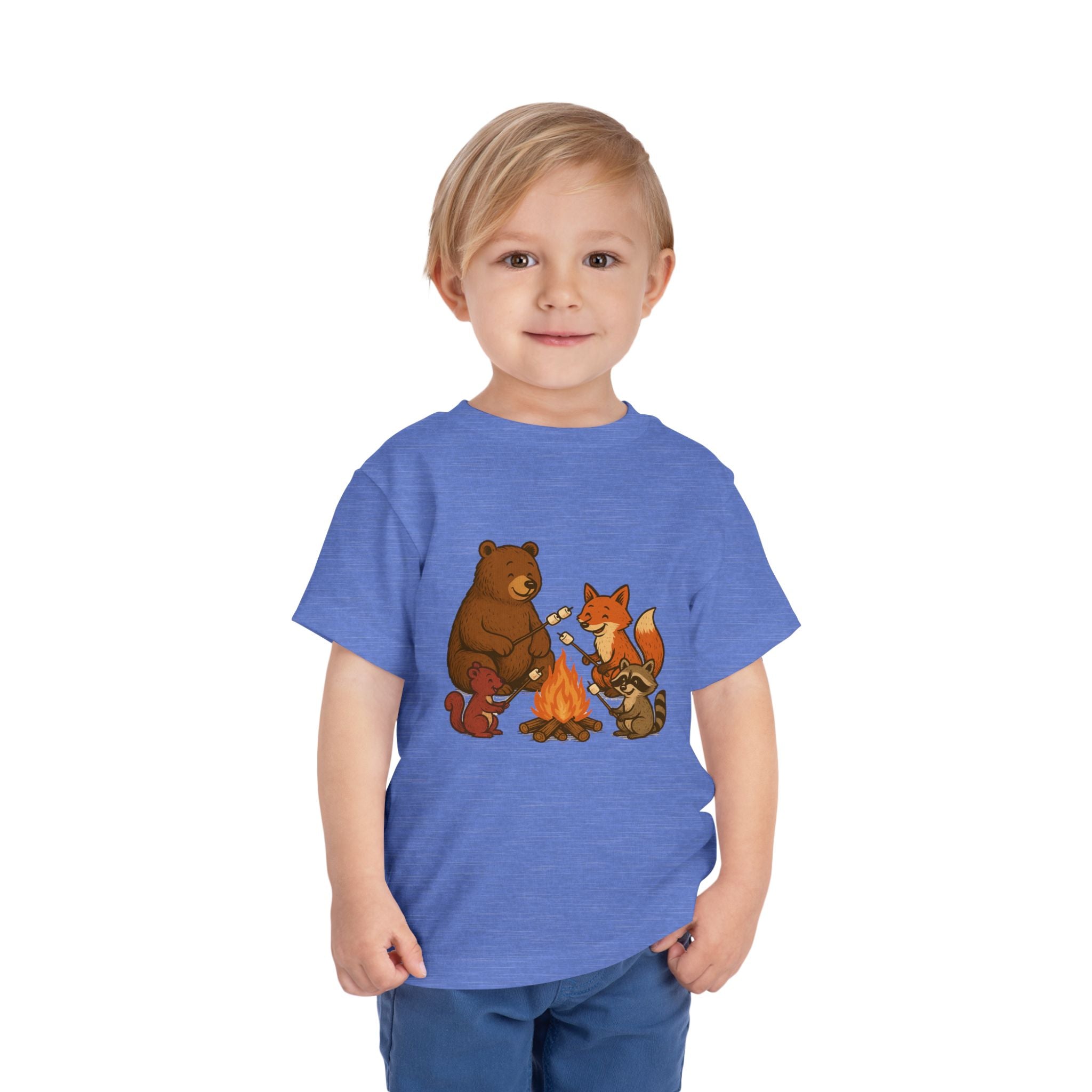 Campfire Friends Tee — Toddler/Young Child Bear, Fox & Raccoon Camping Shirt