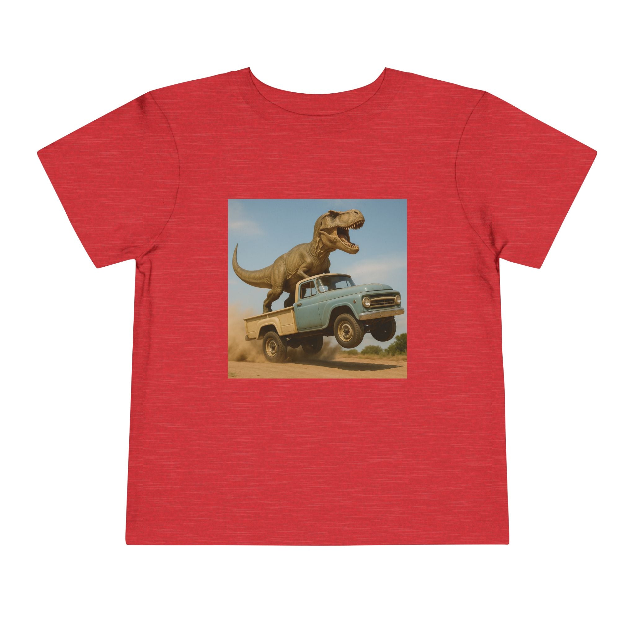 2T-5T T-Rex Riding Vintage Pickup Adventure T-shirt— Dino Imagination Graphic Shirt