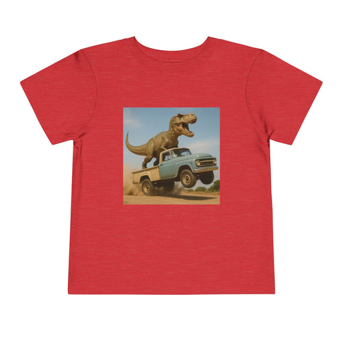 2T-5T T-Rex Riding Vintage Pickup Adventure T-shirt— Dino Imagination Graphic Shirt