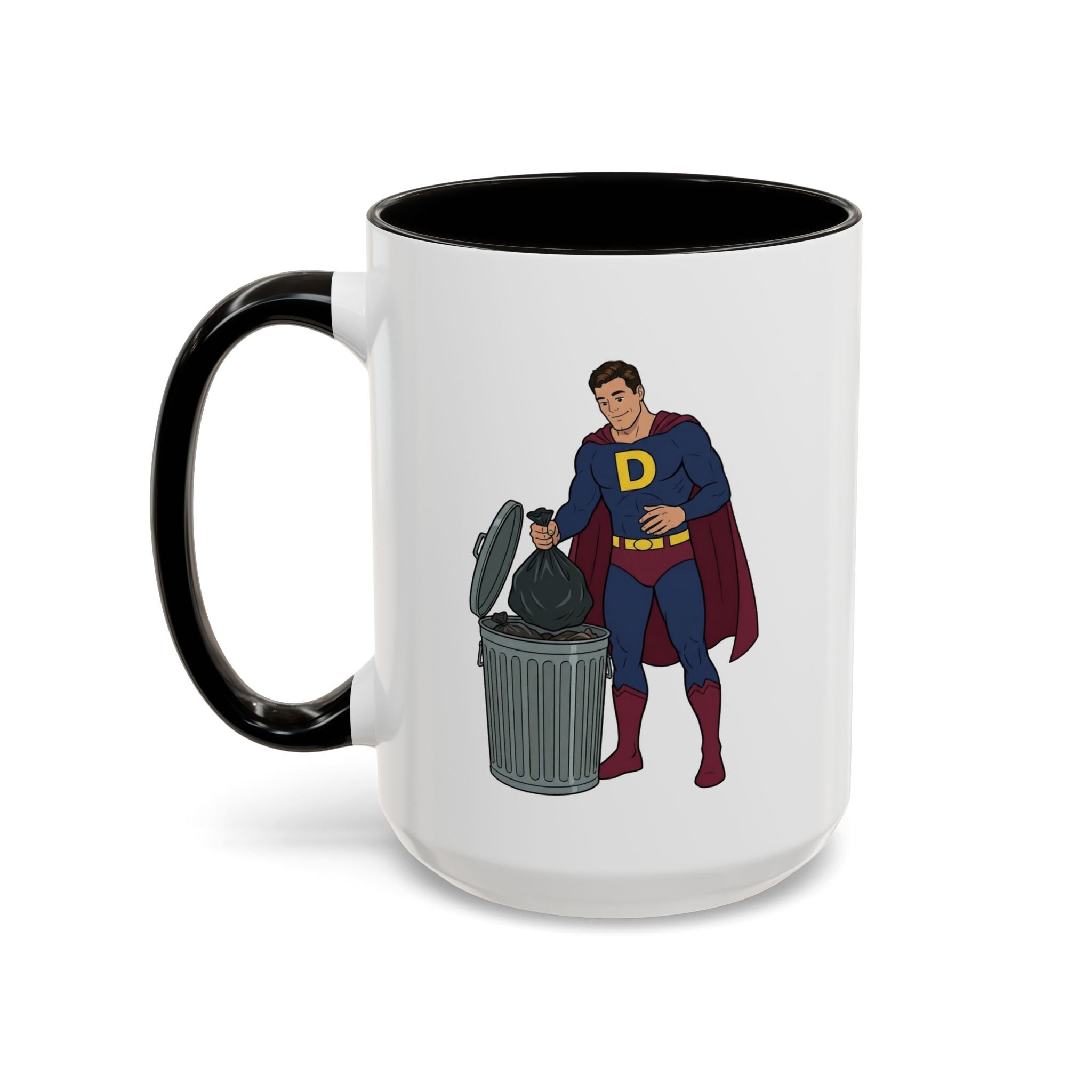 Real Super Heros Bring Snacks! Super D Hot Chocolate/Coffee Mug: 12 Colors 11oz/15oz Ceramic Mug, Superhero Dude, Dad or D initial "D"