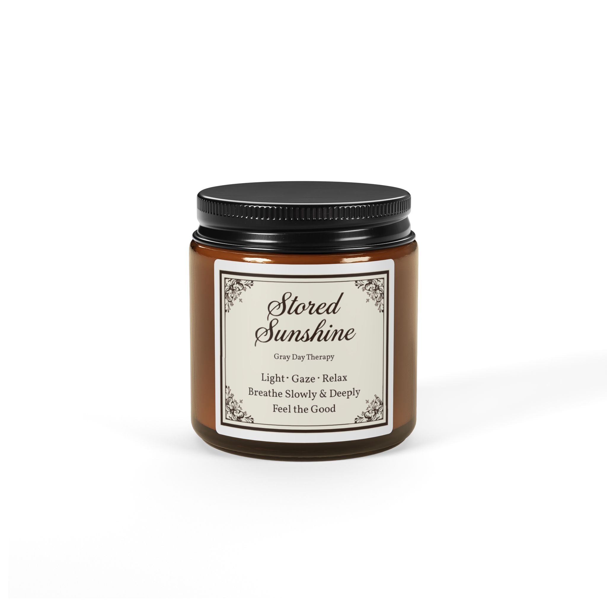 Gray Day "Sunshine" Therapy Soy Candle — Amber Jar (Relax, Breathe Slowly & Deeply)