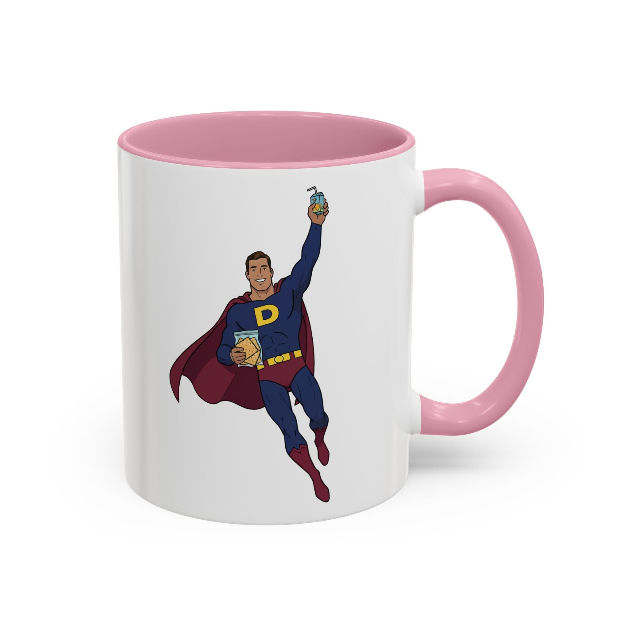 Real Super Heros Bring Snacks! Super D Hot Chocolate/Coffee Mug: 12 Colors 11oz/15oz Ceramic Mug, Superhero Dude, Dad or D initial "D"