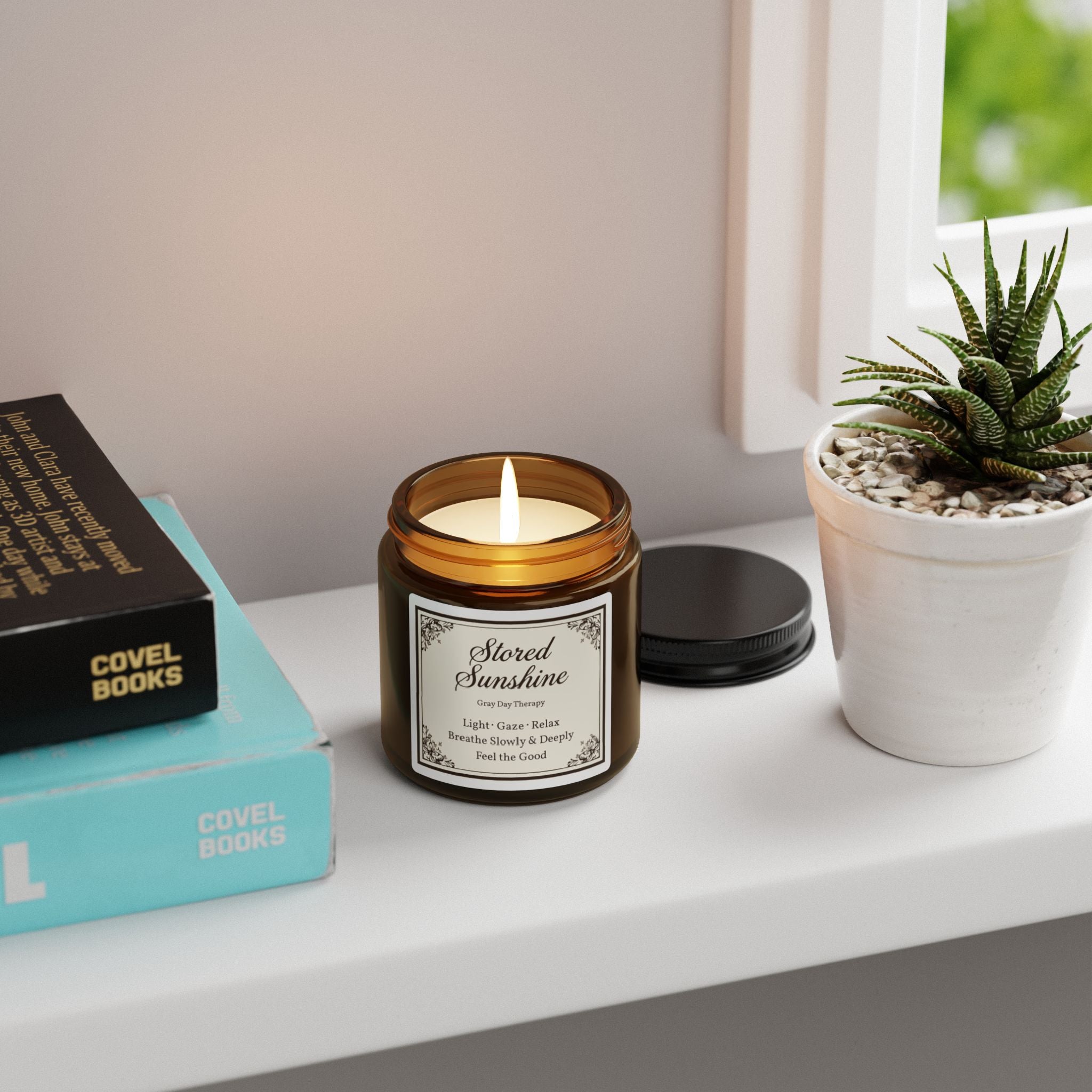 Gray Day "Sunshine" Therapy Soy Candle — Amber Jar (Relax, Breathe Slowly & Deeply)