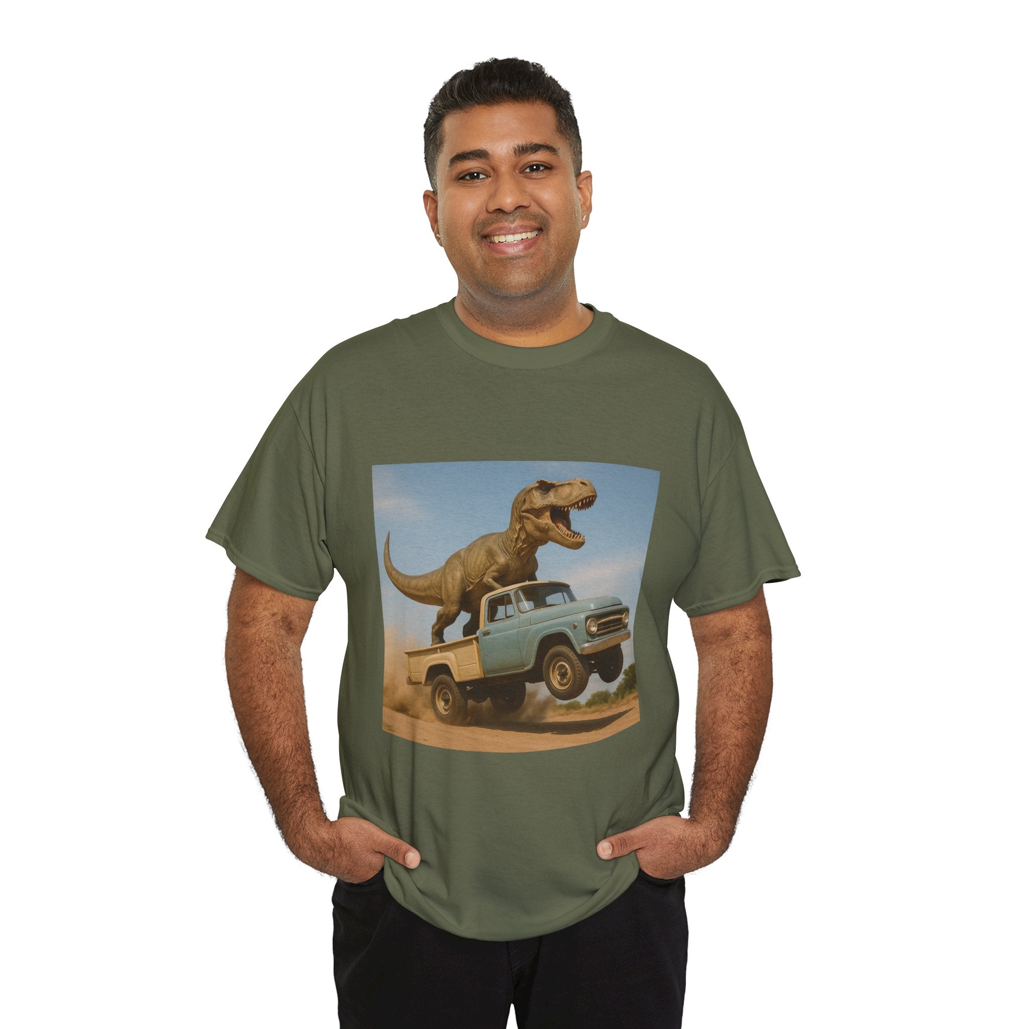 Teen/Adult Retro T-Rex Truck Adventure/Dinosaur T‑Shirt —  Tee sizes S-5XL --17 Colors