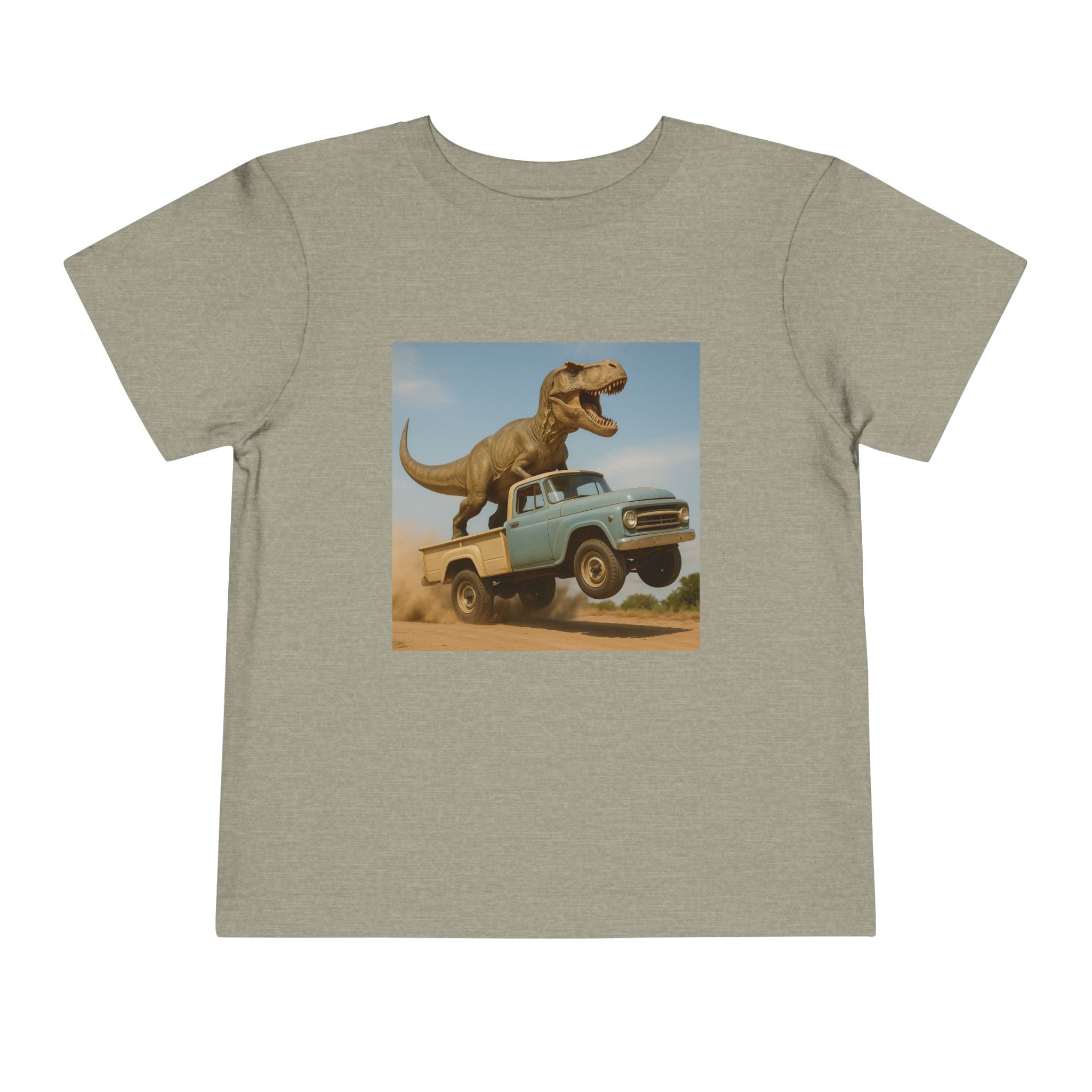 2T-5T T-Rex Riding Vintage Pickup Adventure T-shirt— Dino Imagination Graphic Shirt