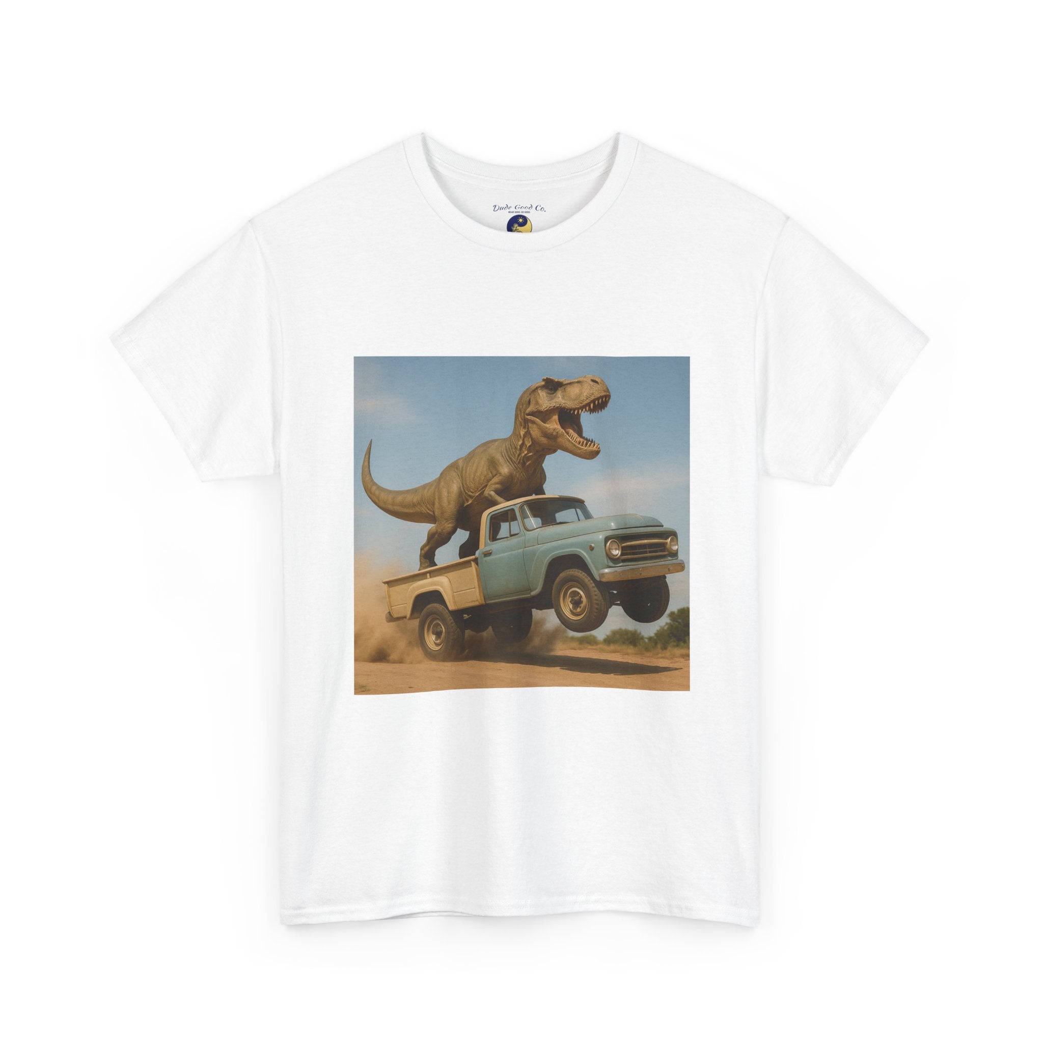 T-Rex Dinosaur Retro Truck Dinosaur  Adventure T‑Shirt—17 Colors—Mens/Older Teen Boy