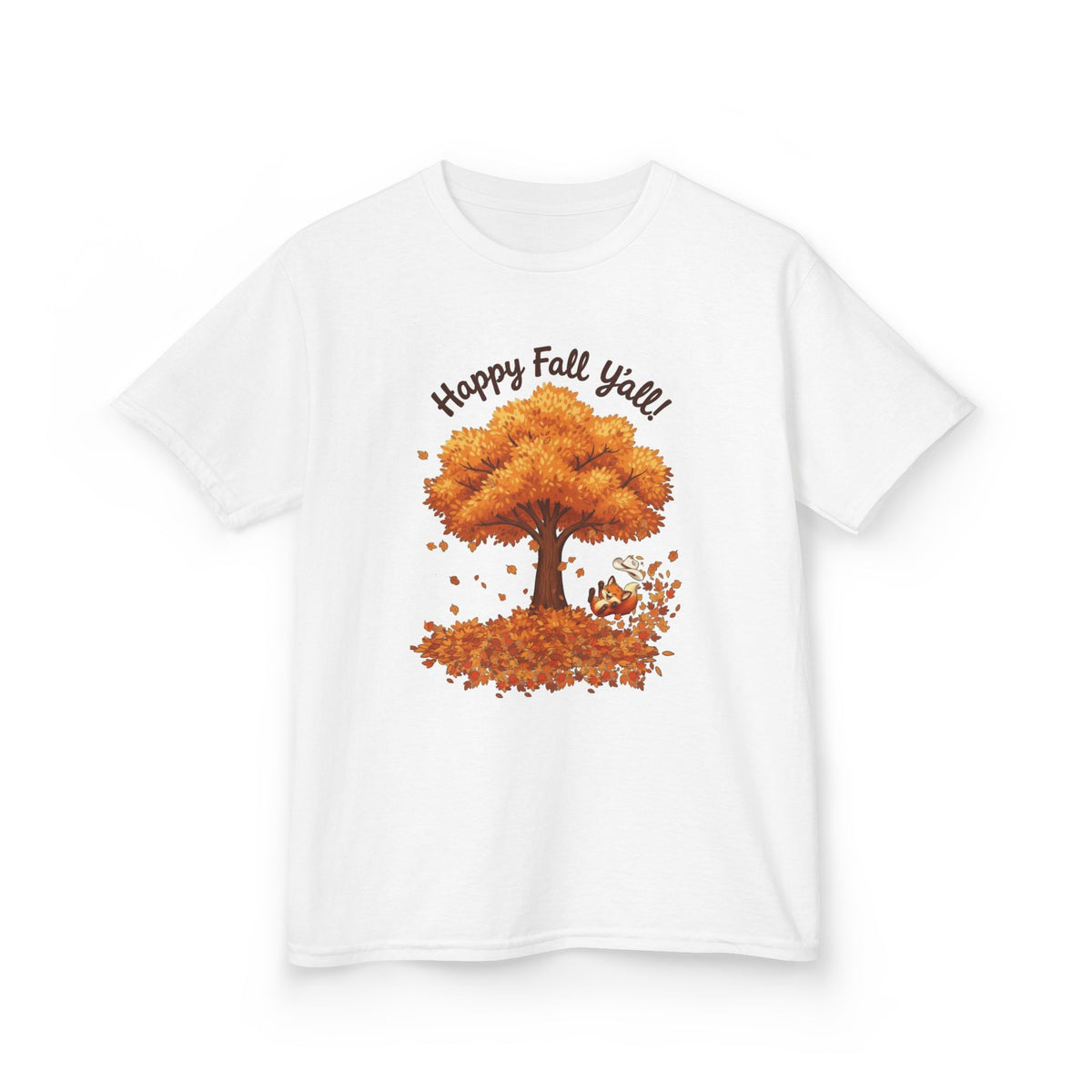 Kids Tee — "Happy Fall Y’all" Fox Autumn Tree & Leaves Shirt