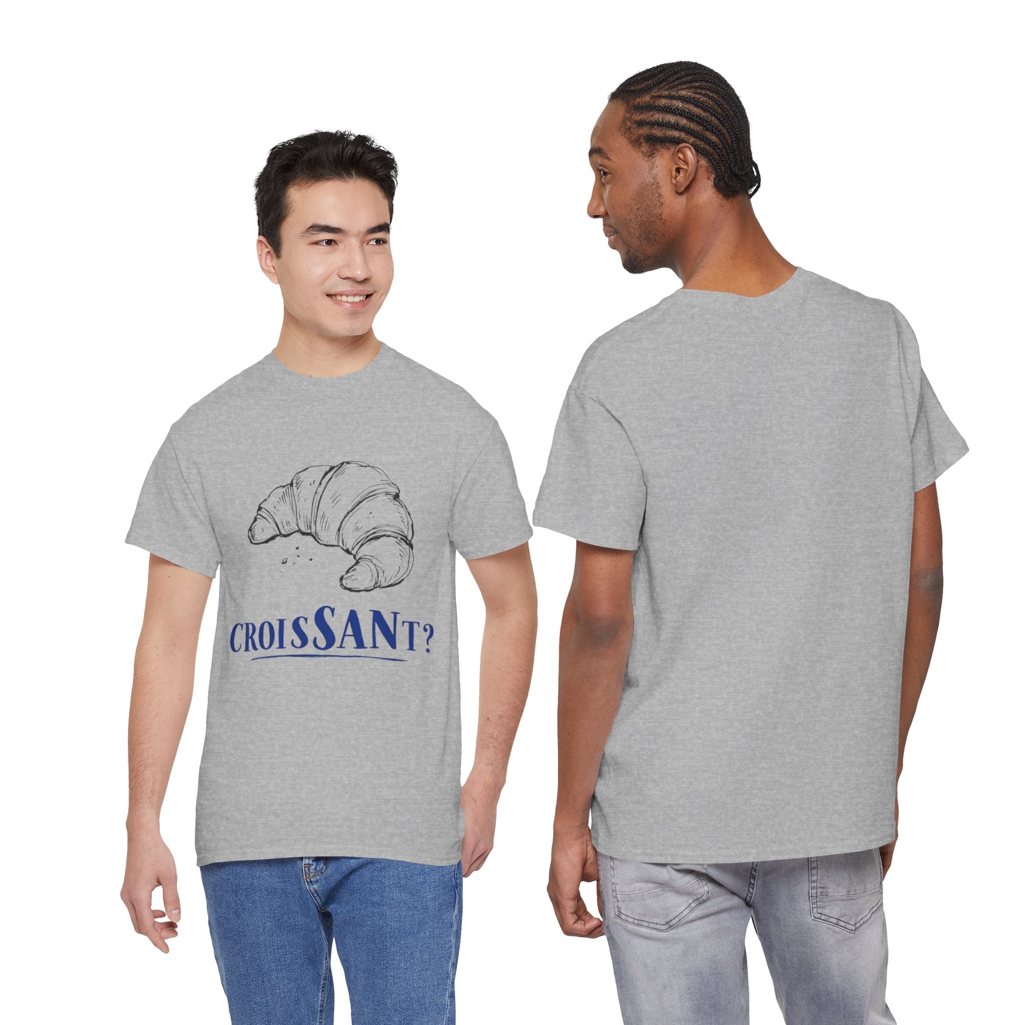CroisSANt? Croissant Pun Graphic Tee – Funny French Bakery Gift Shirt for Adults & Teens 14 15 16 17 18 & up