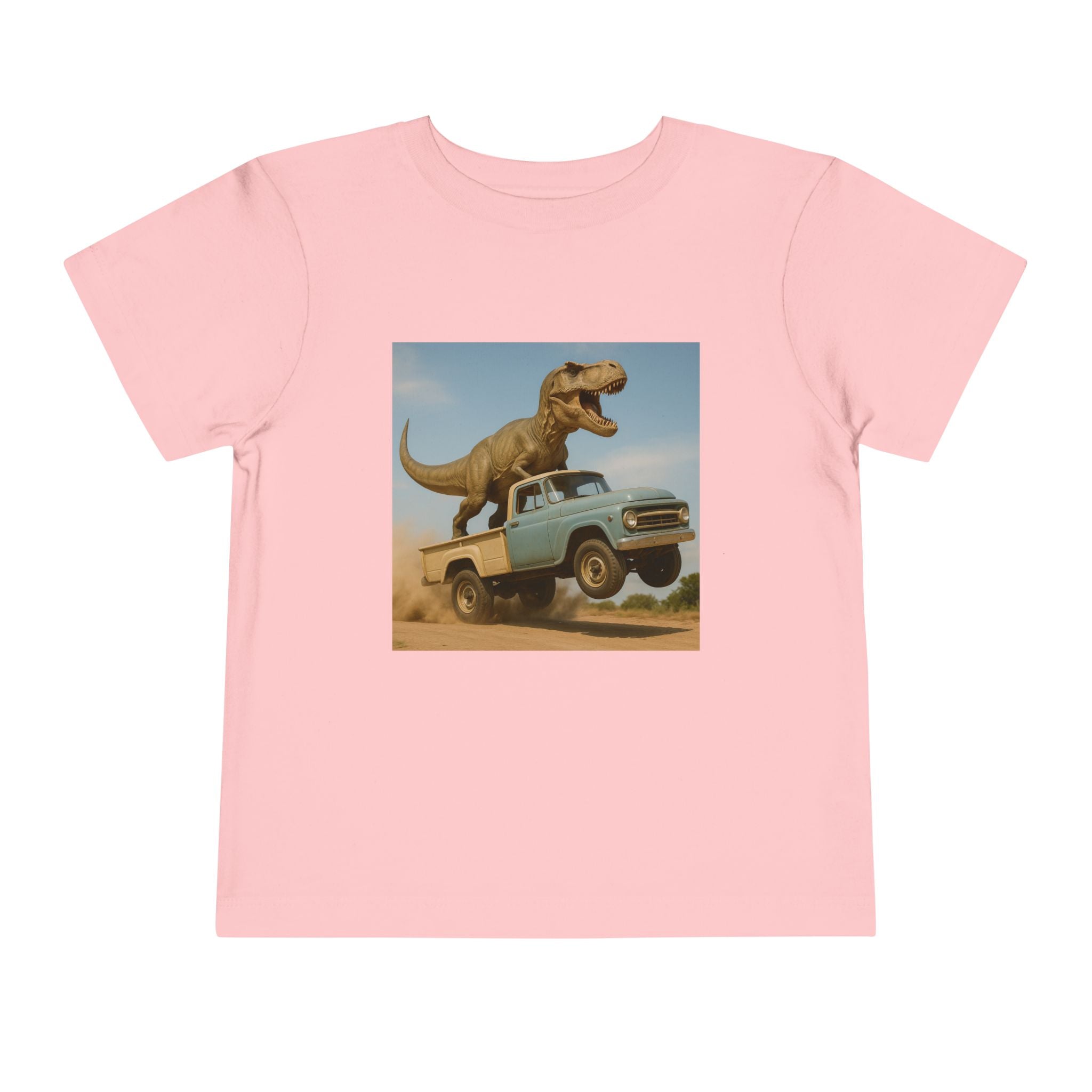 2T-5T T-Rex Riding Vintage Pickup Adventure T-shirt— Dino Imagination Graphic Shirt