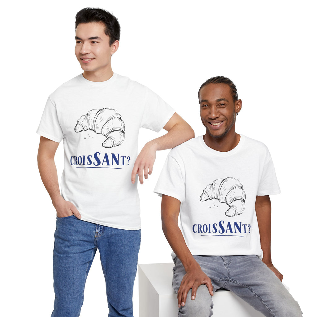 CroisSANt? Croissant Pun Graphic Tee – Funny French Bakery Gift Shirt for Adults & Teens 14 15 16 17 18 & up