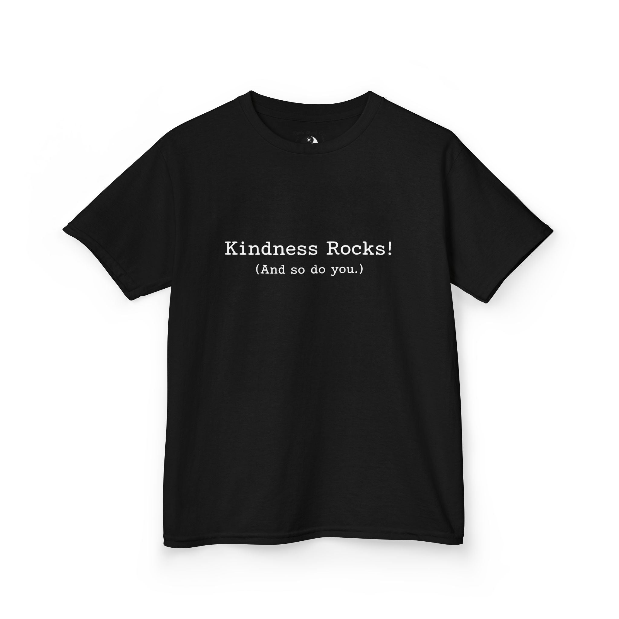 Kids Tee — Kindness Rocks! (And so do you.) — Vintage Typewriter Font Inspirational Children's T‑Shirt