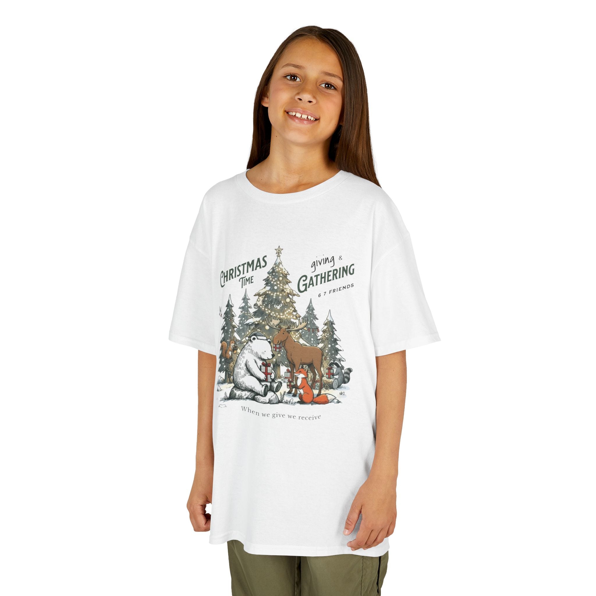 6 7 Woodland Friends Christmas Gift Gathering Kids T-shirt--Family Holiday Shirt