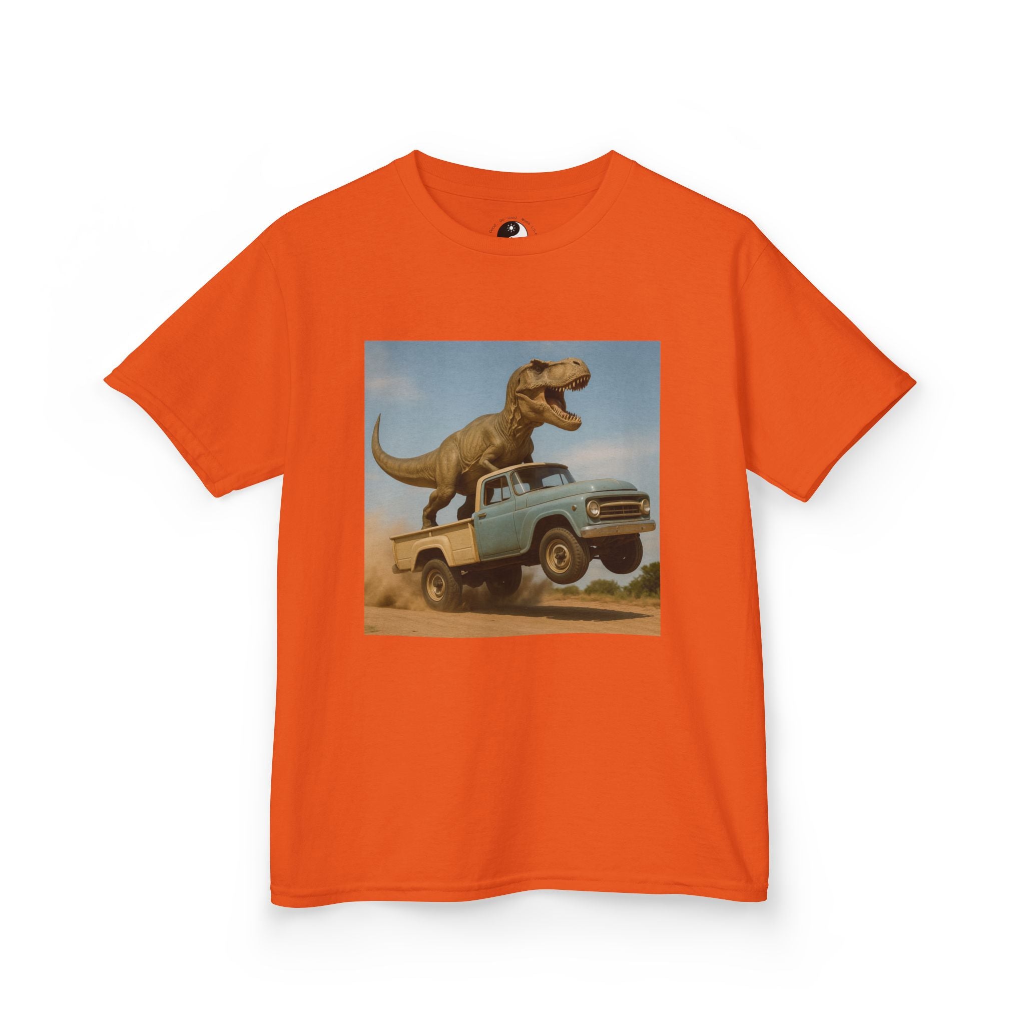 Kid's T-Rex Riding Vintage Pickup Adventure! Kid’s Dinosaur Truck T-shirt