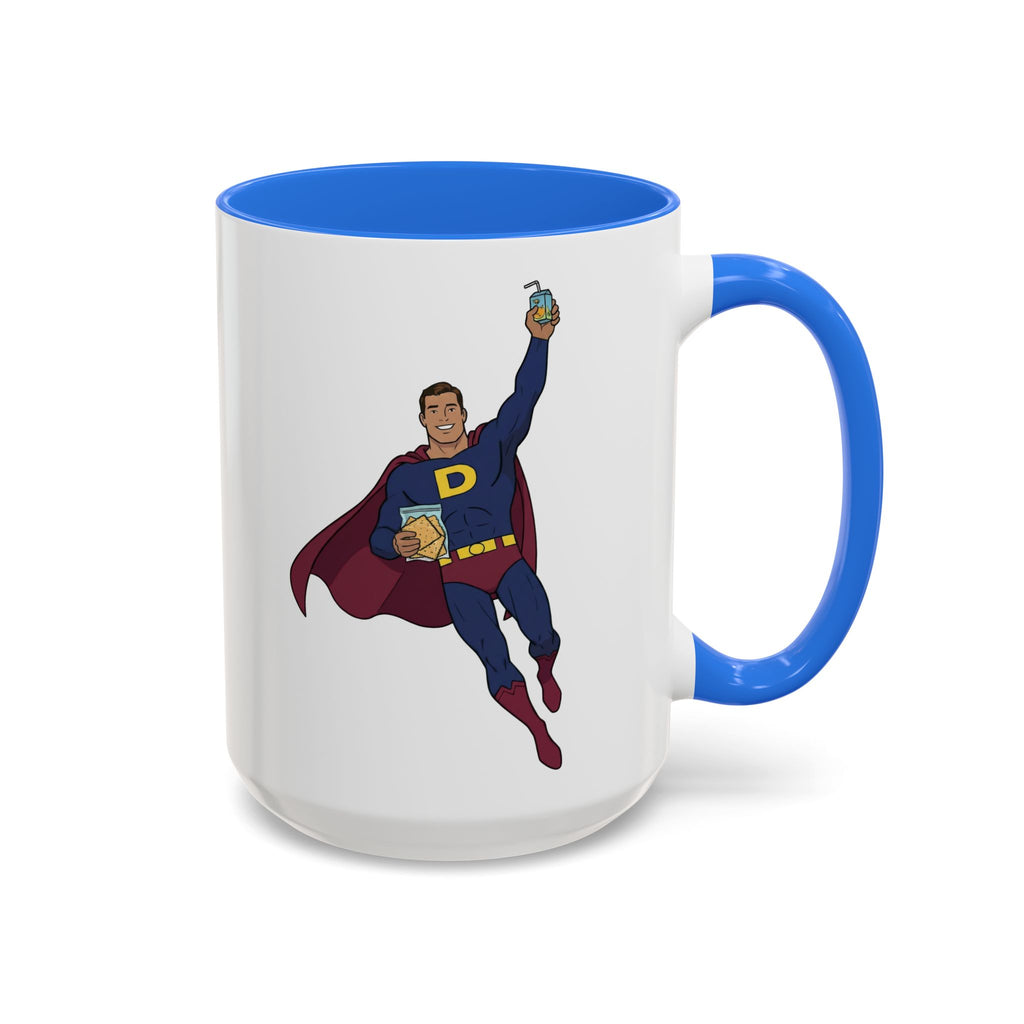 Real Super Heros Bring Snacks! Super D Hot Chocolate/Coffee Mug: 12 Colors 11oz/15oz Ceramic Mug, Superhero Dude, Dad or D initial "D"