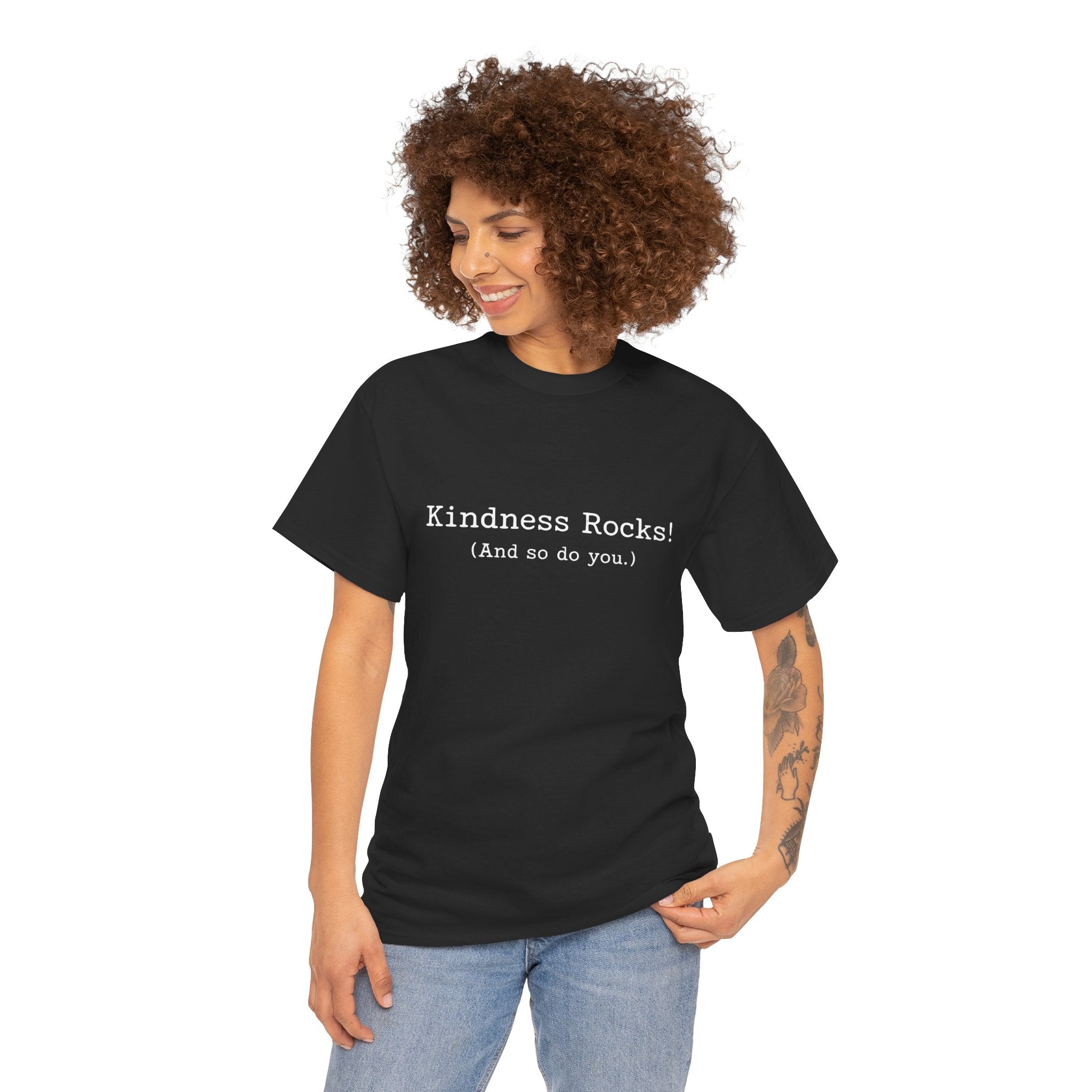 Kindness Rocks! Vintage Typewriter Font — Teen 14 15 16 17 18 & up/Adult T‑Shirt — Positive Message Graphic Tee