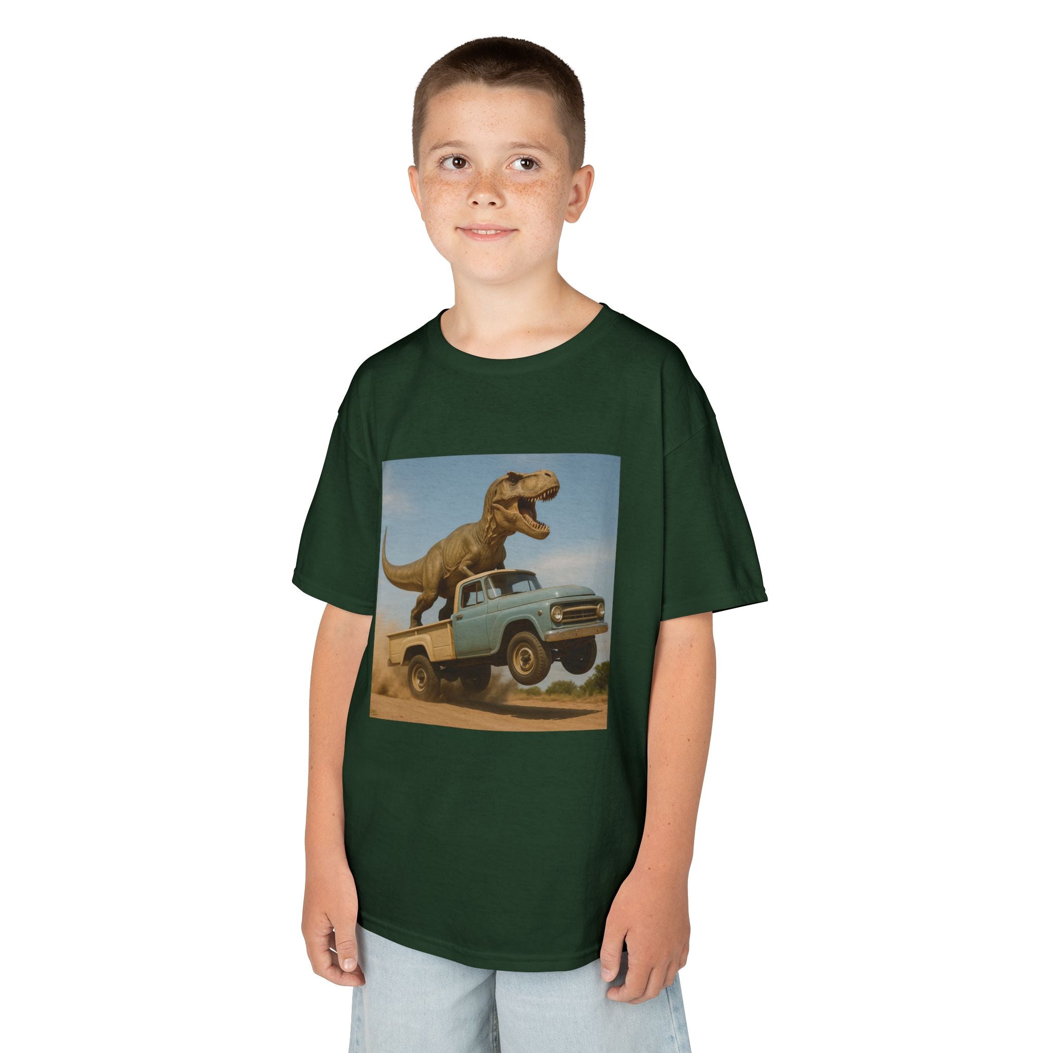 Kid's T-Rex Riding Vintage Pickup Adventure! Kid’s Dinosaur Truck T-shirt