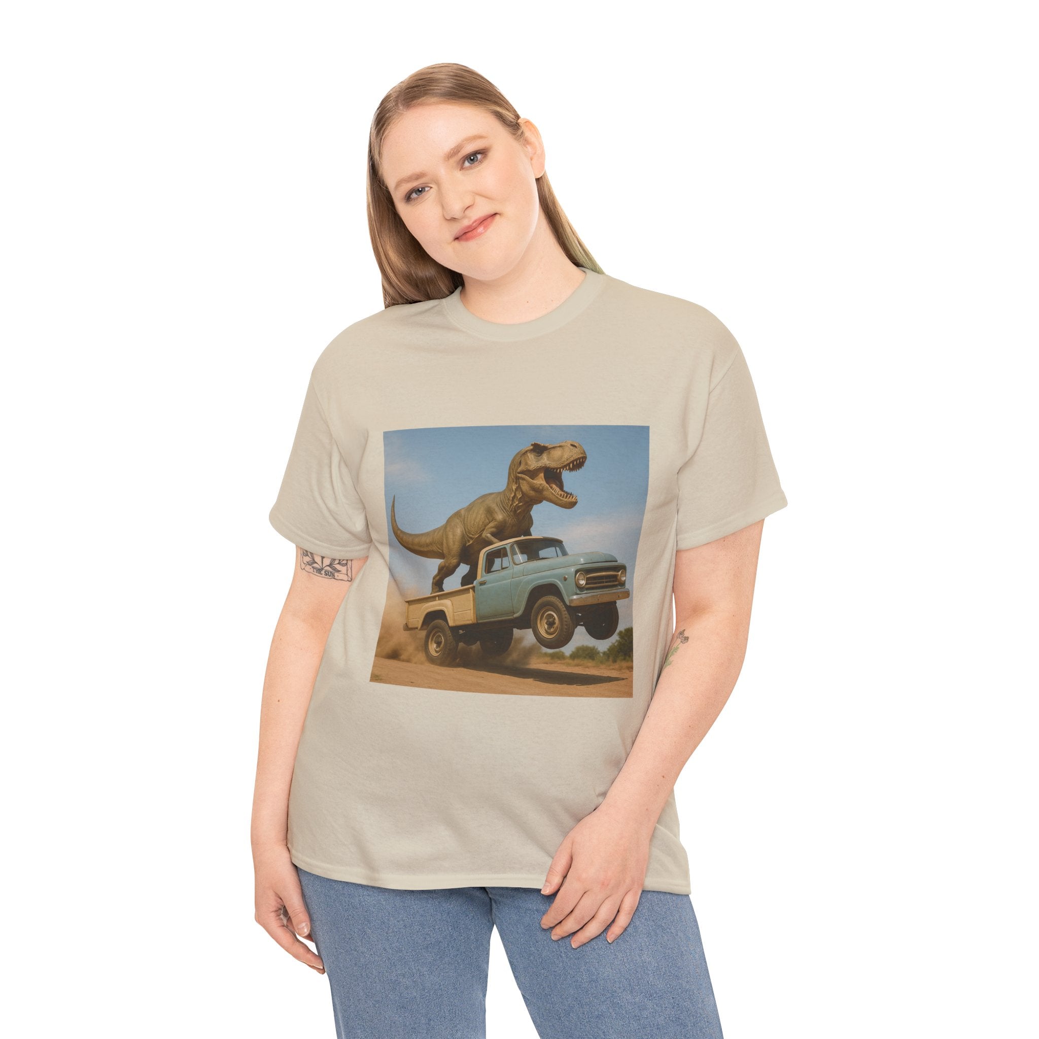 T-Rex Dinosaur Retro Truck Dinosaur  Adventure T‑Shirt—17 Colors—Mens/Older Teen Boy