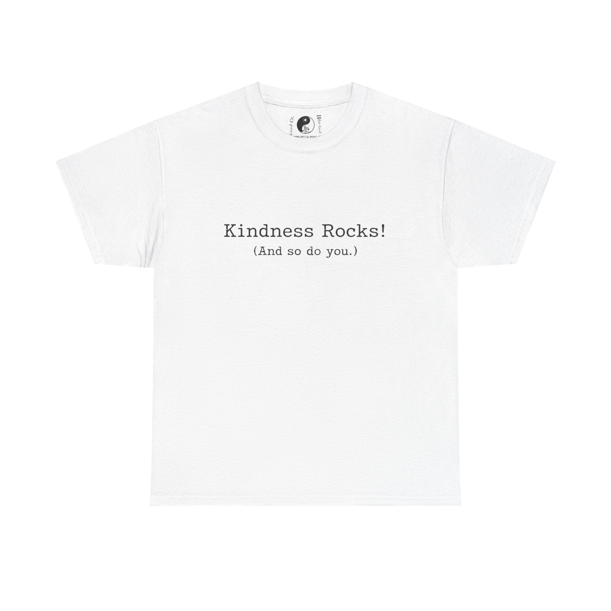 Kindness Rocks! Vintage Typewriter Font — Teen/Adult T‑Shirt — Positive Message Graphic Tee