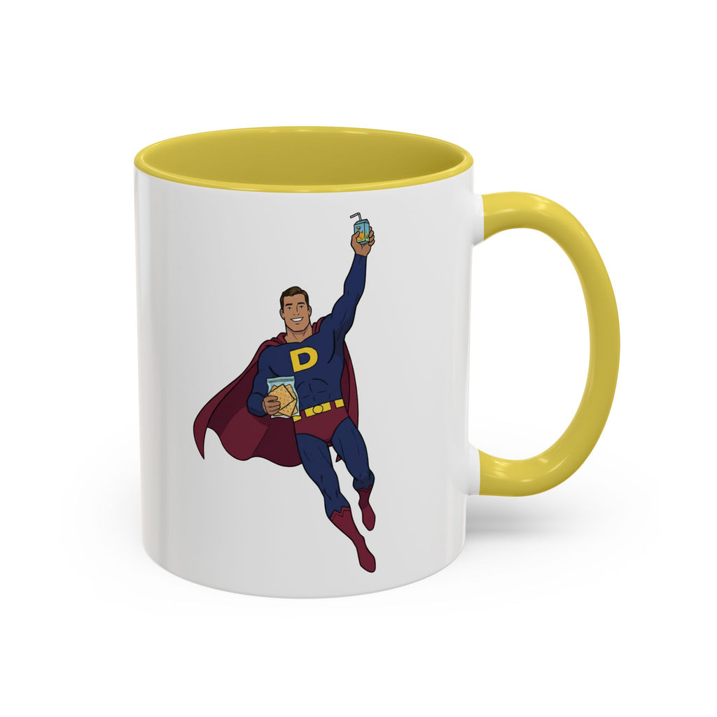 Real Super Heros Bring Snacks! Super D Hot Chocolate/Coffee Mug: 12 Colors 11oz/15oz Ceramic Mug, Superhero Dude, Dad or D initial "D"