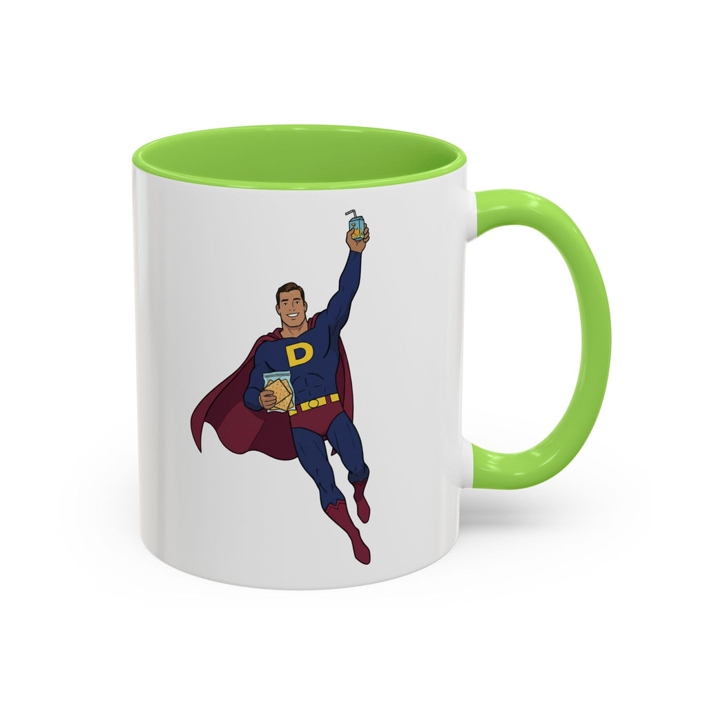Real Super Heros Bring Snacks! Super D Hot Chocolate/Coffee Mug: 12 Colors 11oz/15oz Ceramic Mug, Superhero Dude, Dad or D initial "D"