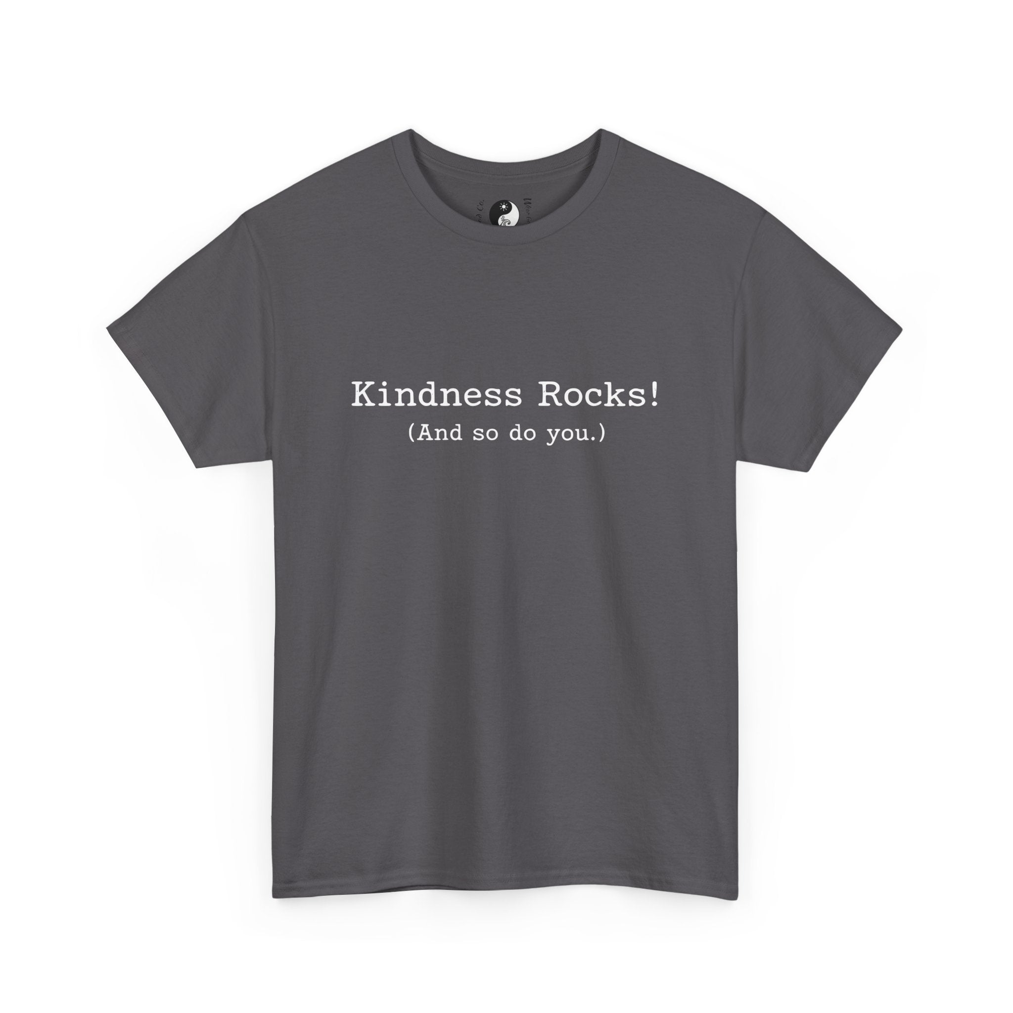 Kindness Rocks! Vintage Typewriter Font — Teen/Adult T‑Shirt — Positive Message Graphic Tee
