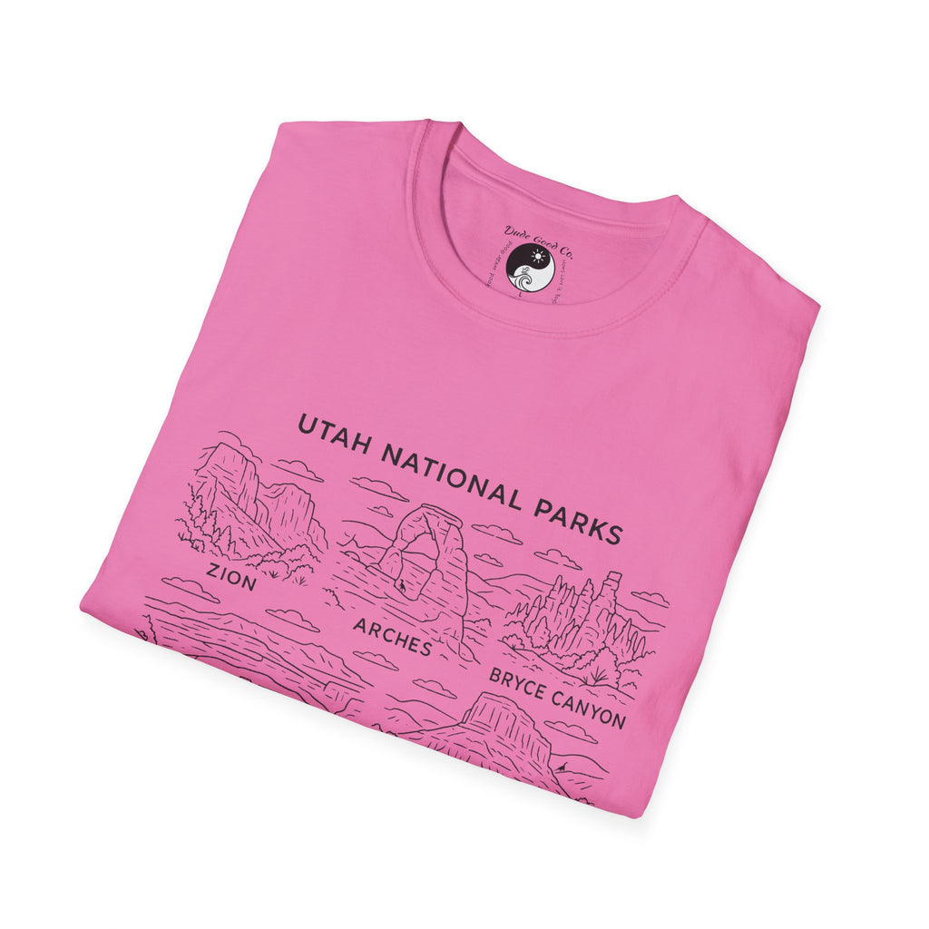 Utah Big 5 National Parks Tee--Teen/Adult Sizes S-5X:  Zion, Arches, Bryce Canyon, Canyonlands, Capitol Reef Line Art T-Shirt