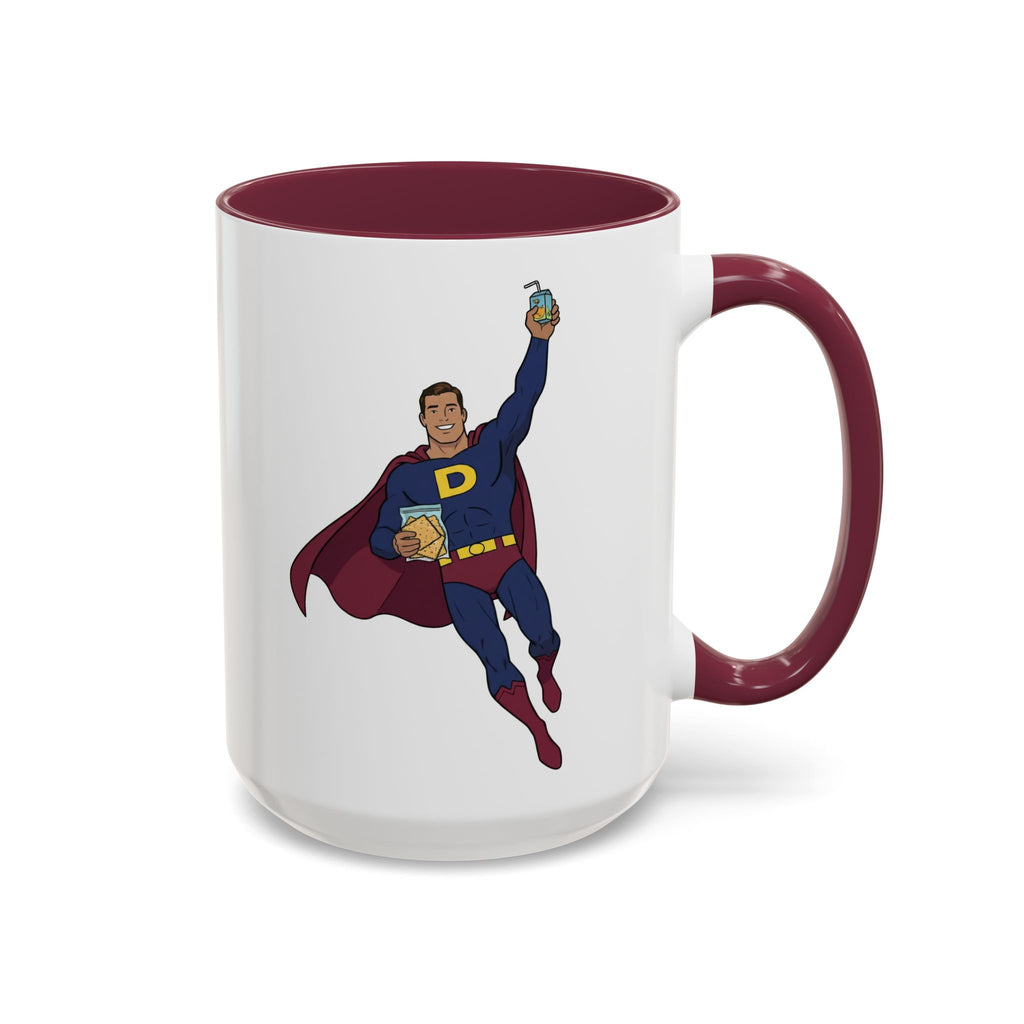 Real Super Heros Bring Snacks! Super D Hot Chocolate/Coffee Mug: 12 Colors 11oz/15oz Ceramic Mug, Superhero Dude, Dad or D initial "D"