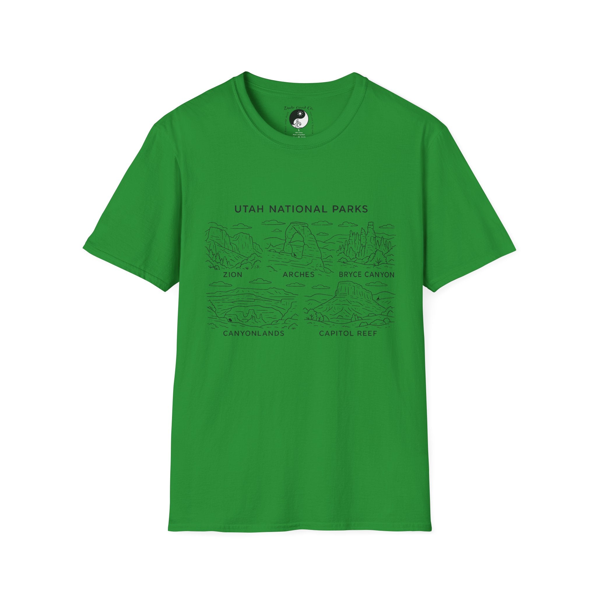 Utah Big 5 National Parks Tee--Teen/Adult Sizes S-5X:  Zion, Arches, Bryce Canyon, Canyonlands, Capitol Reef Line Art T-Shirt
