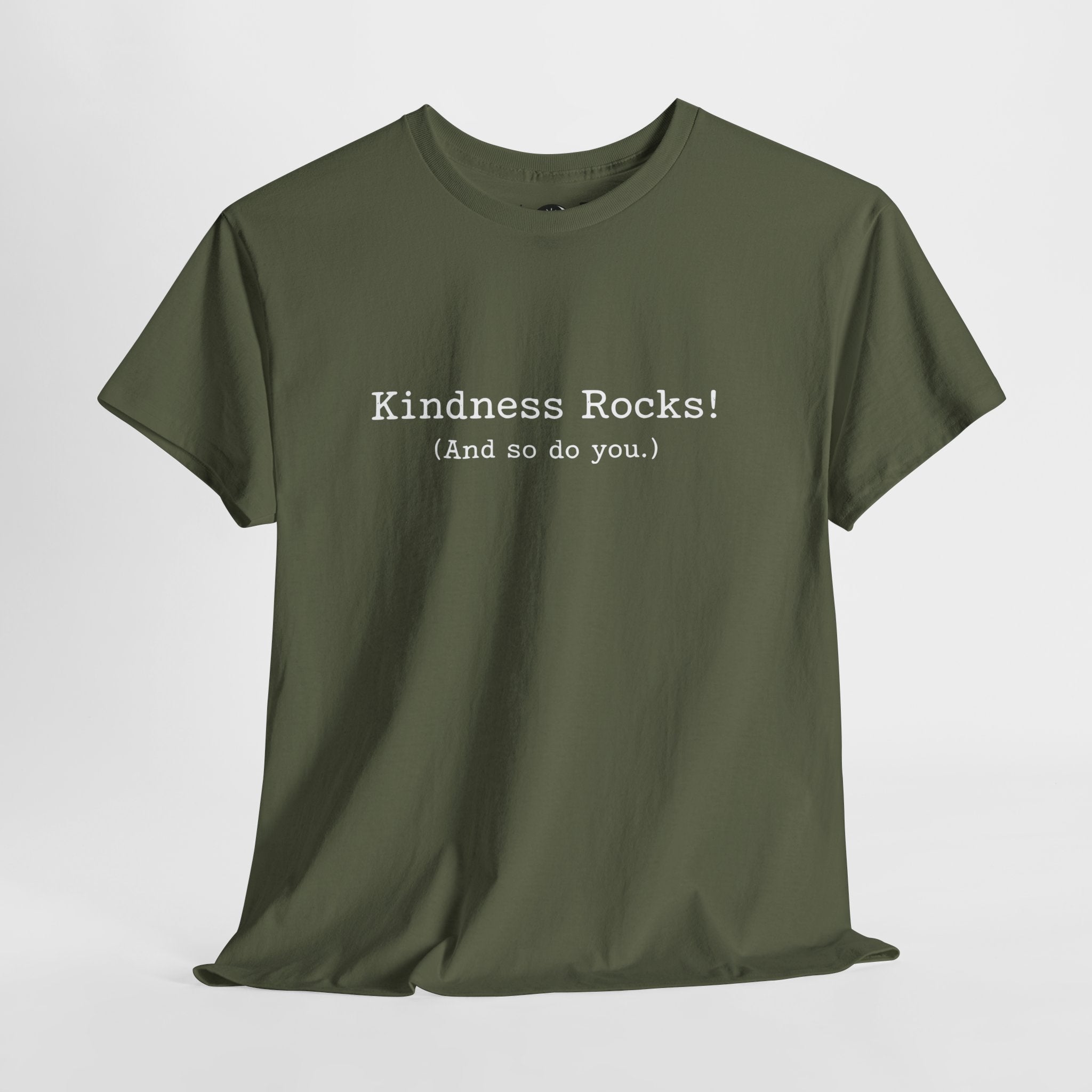 Kindness Rocks! Vintage Typewriter Font — Teen/Adult T‑Shirt — Positive Message Graphic Tee
