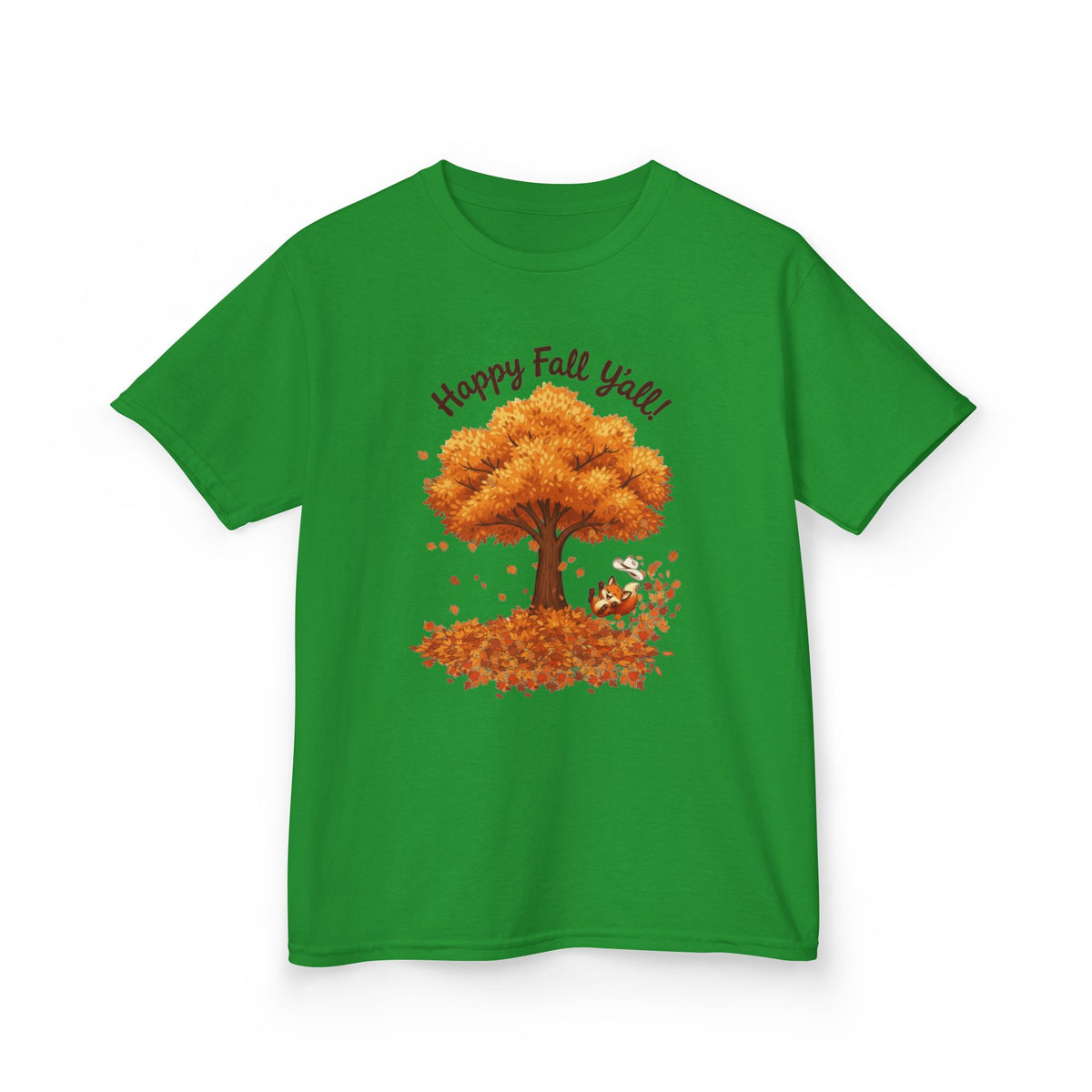 Kids Tee — "Happy Fall Y’all" Fox Autumn Tree & Leaves Shirt