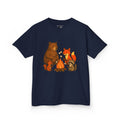 Kids Campfire S'more Woodland Friends T-Shirt — Bear, Fox, Squirrel & Raccoon Roasting Marshmallows Graphic Tee