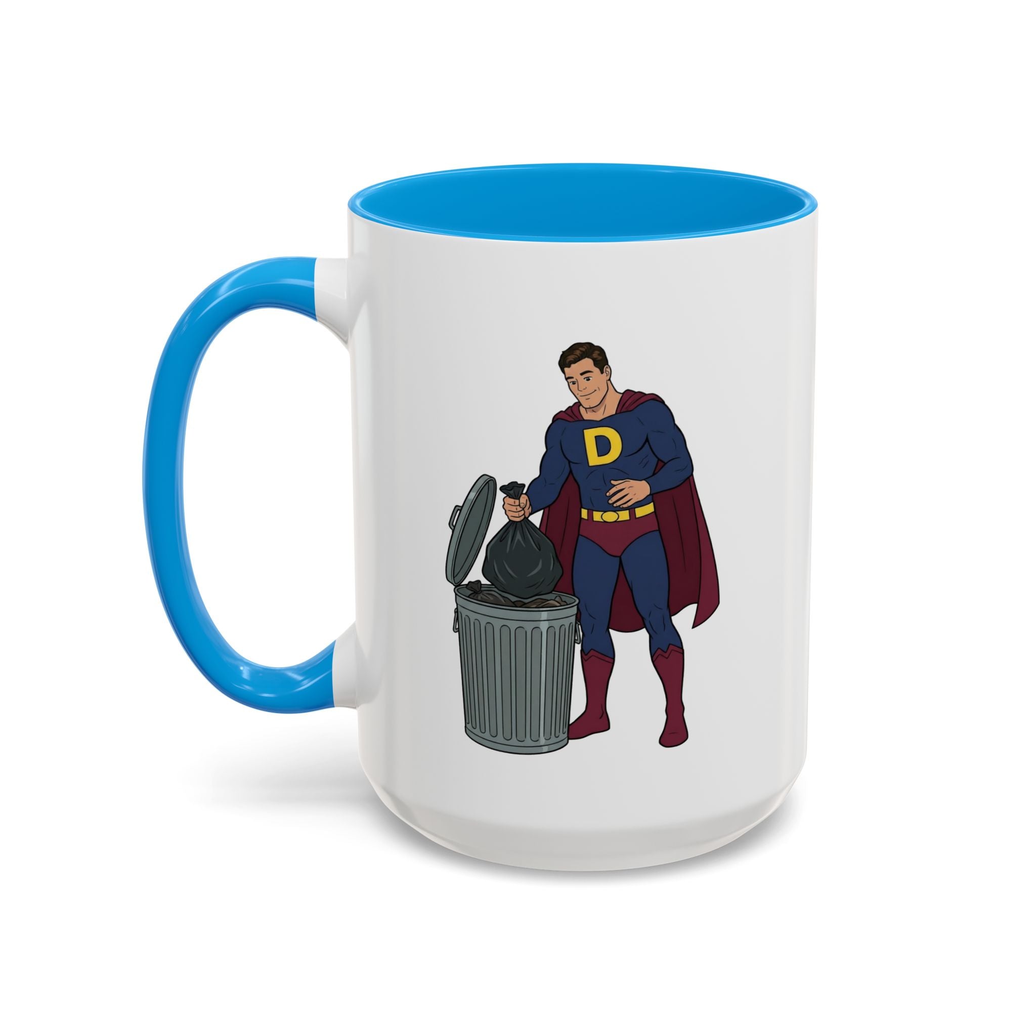 Real Super Heros Bring Snacks! Super D Hot Chocolate/Coffee Mug: 12 Colors 11oz/15oz Ceramic Mug, Superhero Dude, Dad or D initial "D"