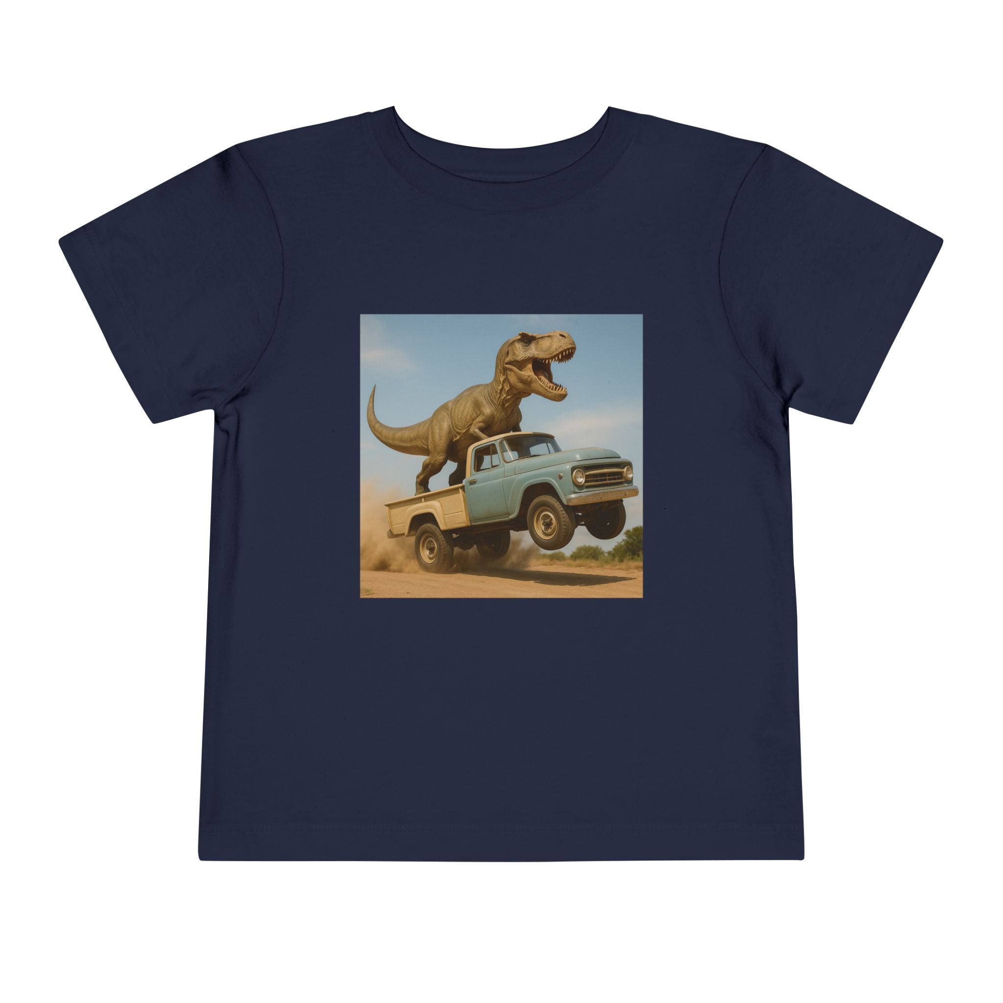 2T-5T T-Rex Riding Vintage Pickup Adventure T-shirt— Dino Imagination Graphic Shirt