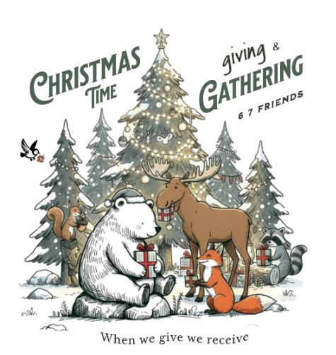 6 7 Woodland Friends Christmas Gift Gathering Kids T-shirt--Family Holiday Shirt