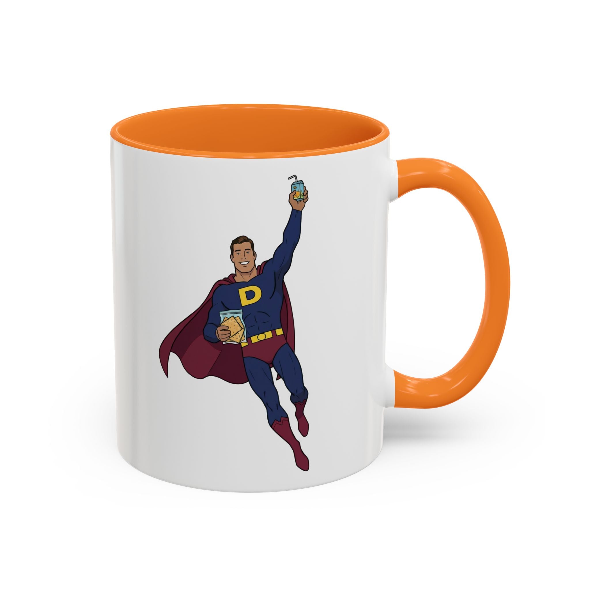 Real Super Heros Bring Snacks! Super D Hot Chocolate/Coffee Mug: 12 Colors 11oz/15oz Ceramic Mug, Superhero Dude, Dad or D initial "D"