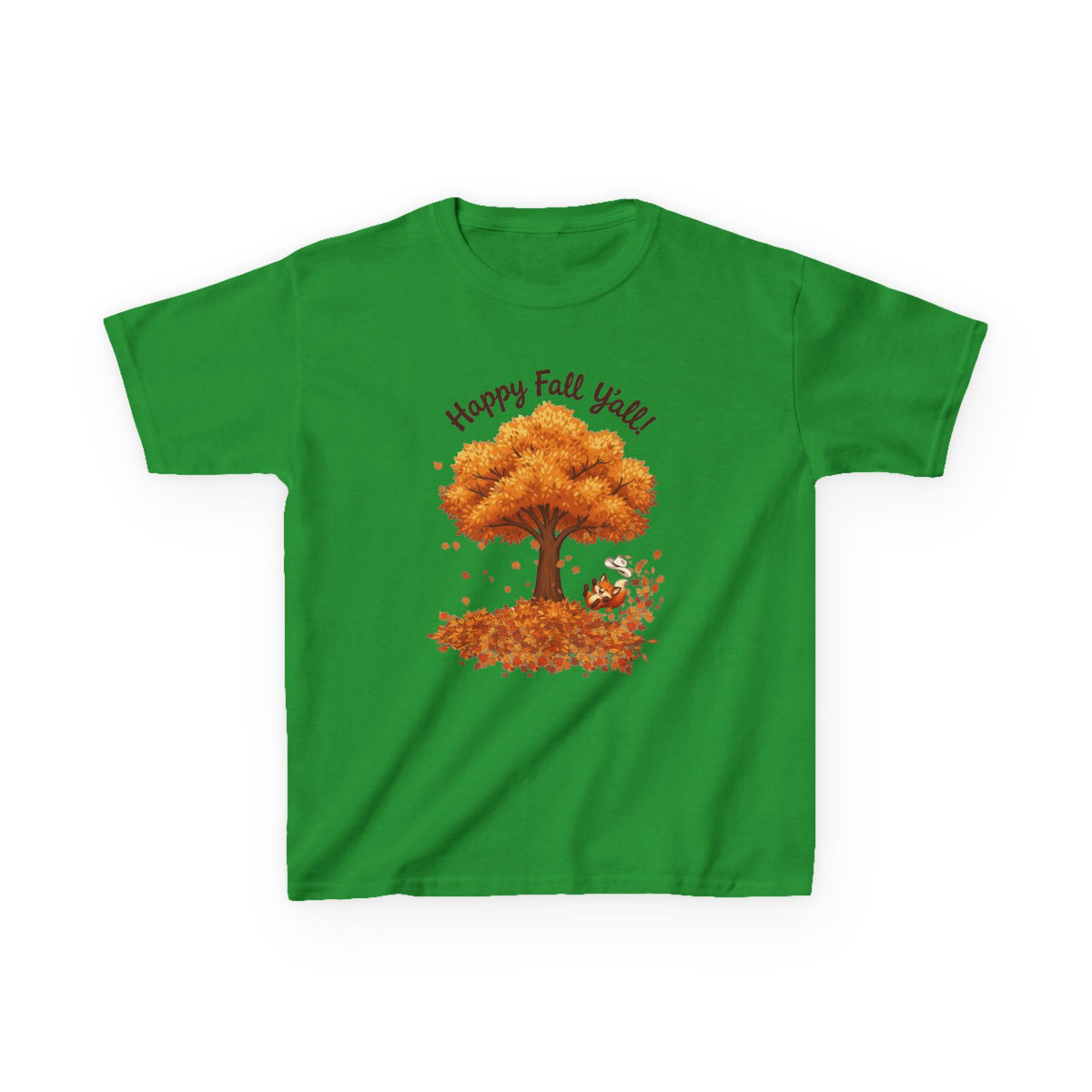 Kids Tee — "Happy Fall Y’all" Fox Autumn Tree & Leaves Shirt