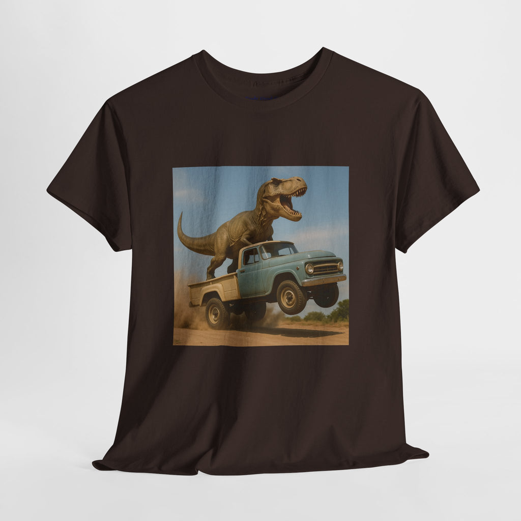 T-Rex Dinosaur Retro Truck Dinosaur  Adventure T‑Shirt—17 Colors—Mens/Older Teen Boy