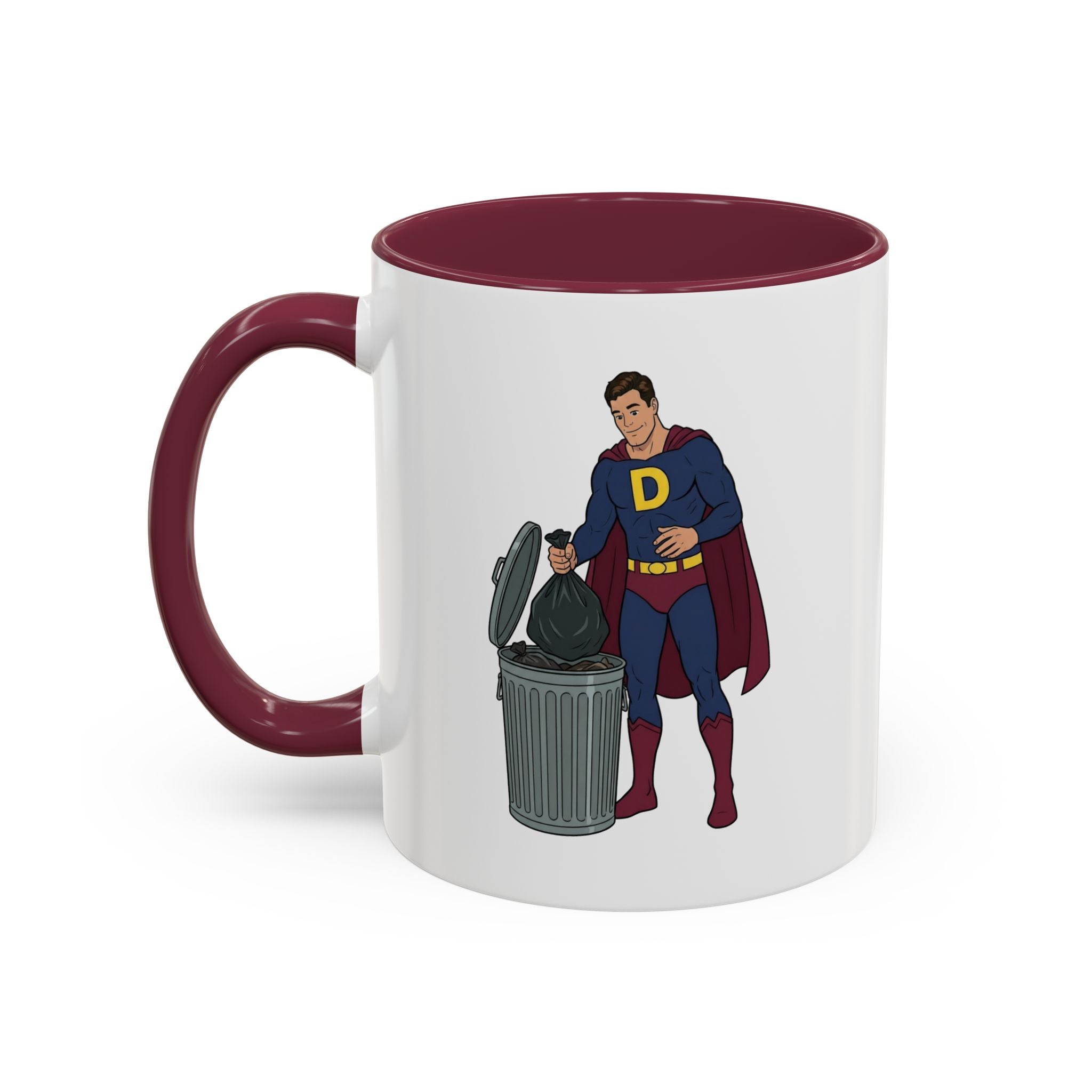 Real Super Heros Bring Snacks! Super D Hot Chocolate/Coffee Mug: 12 Colors 11oz/15oz Ceramic Mug, Superhero Dude, Dad or D initial "D"