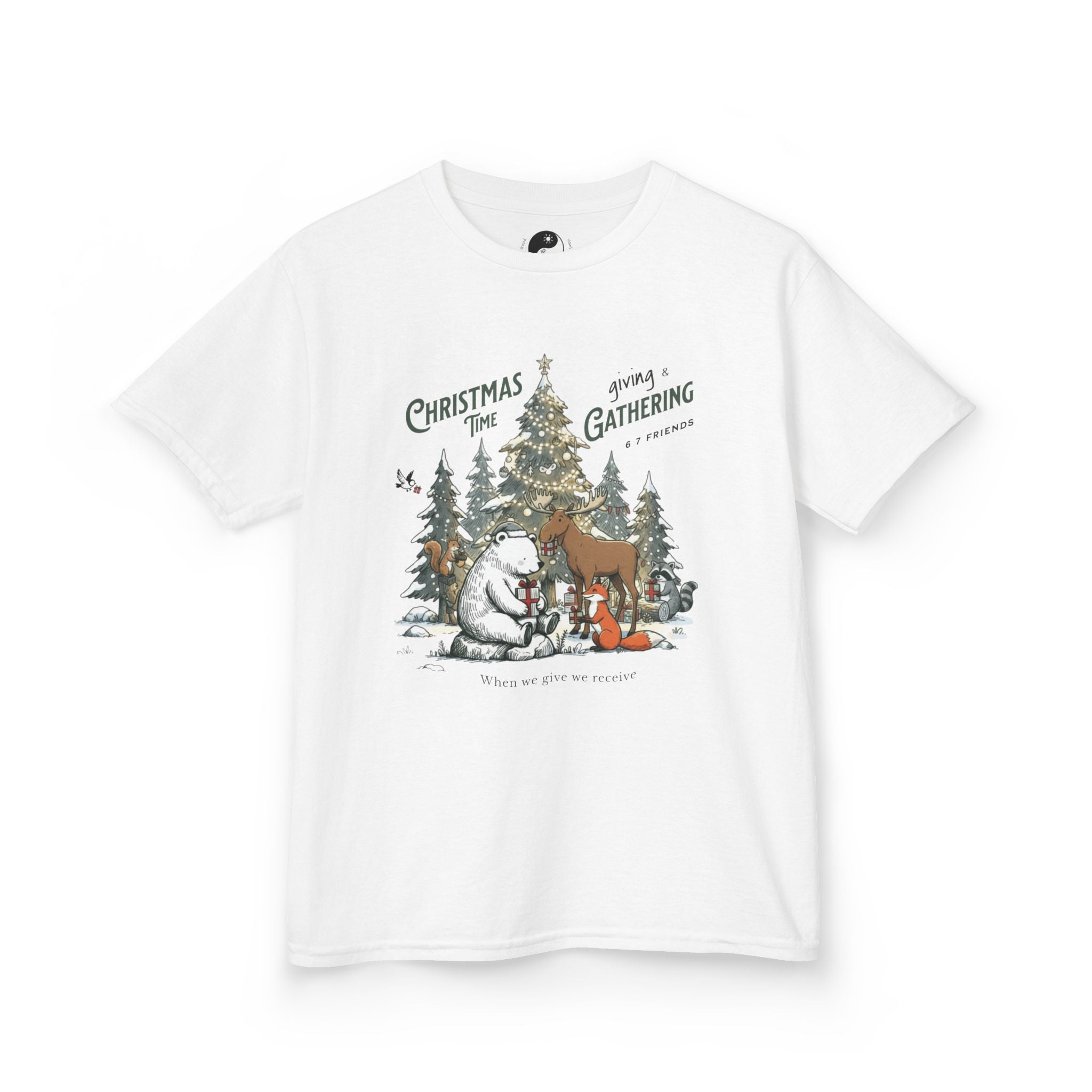 6 7 Woodland Friends Christmas Gift Gathering Kids T-shirt--Family Holiday Shirt
